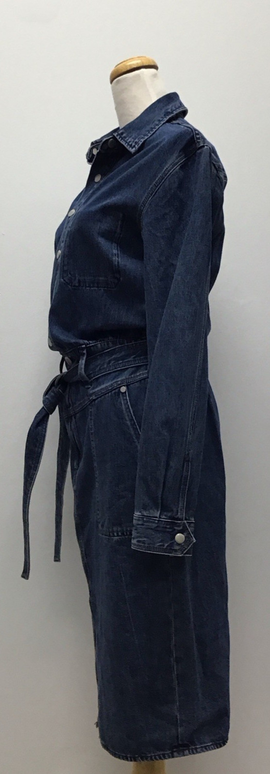 NWT Rag & Bone Mia Belted Midi Jeans Dress in Medium/Dark Wash Blue Size S/P