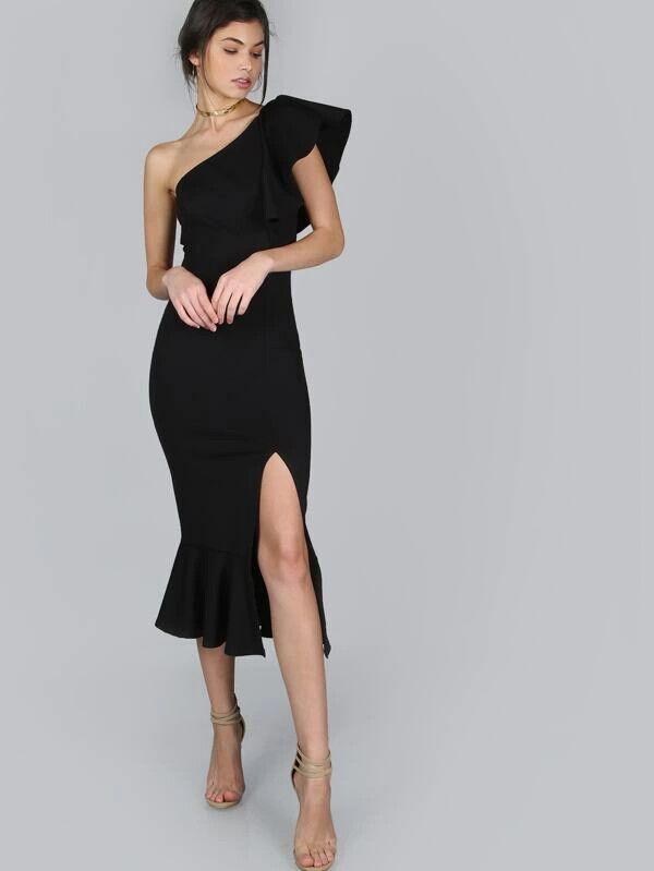 SHEIN One Shoulder Slit Pep Hem Dress Size Large New in Bag