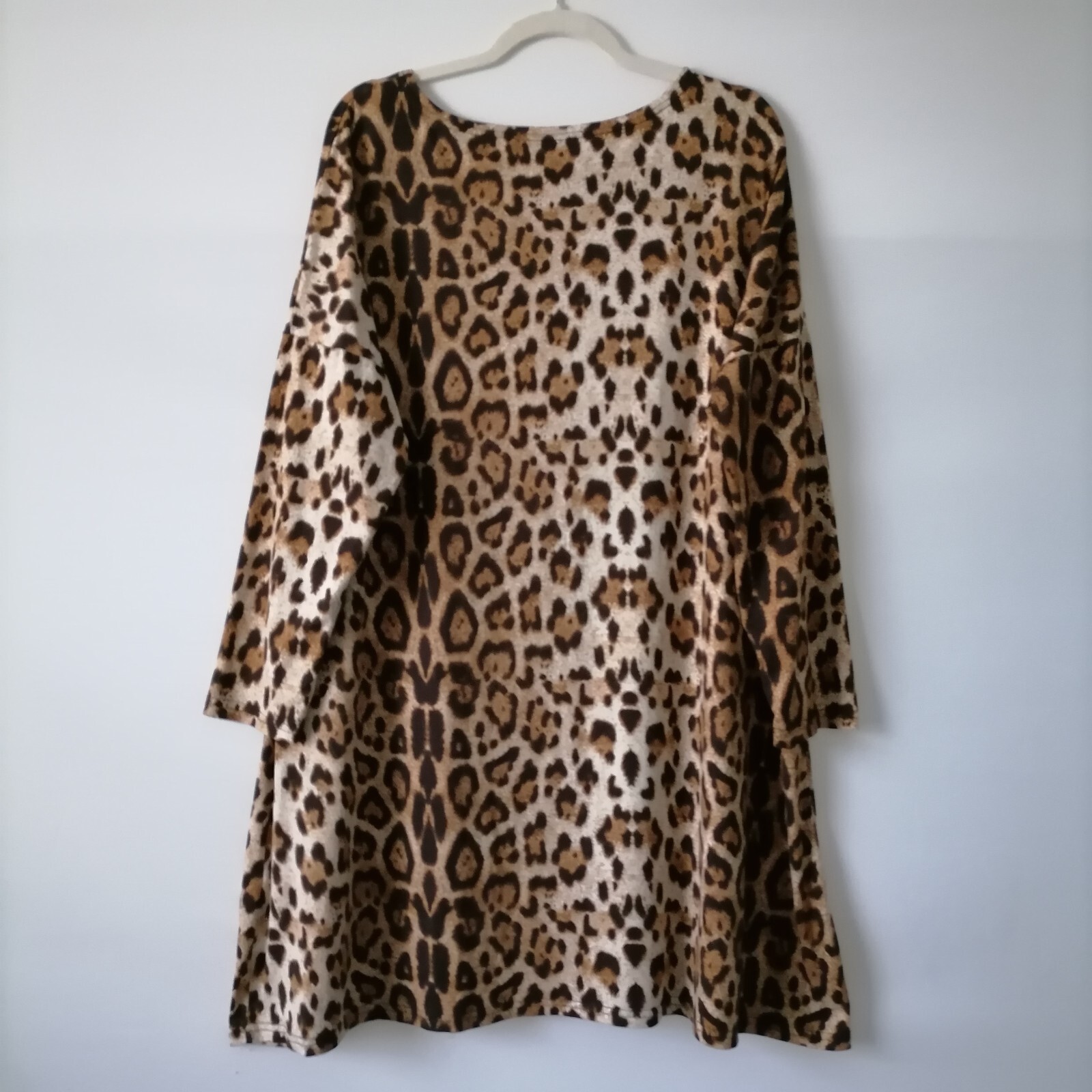 Unbranded Womens Brown 3/4 Sleeve Drop Shoulder Animal Print Shift Dress Size L