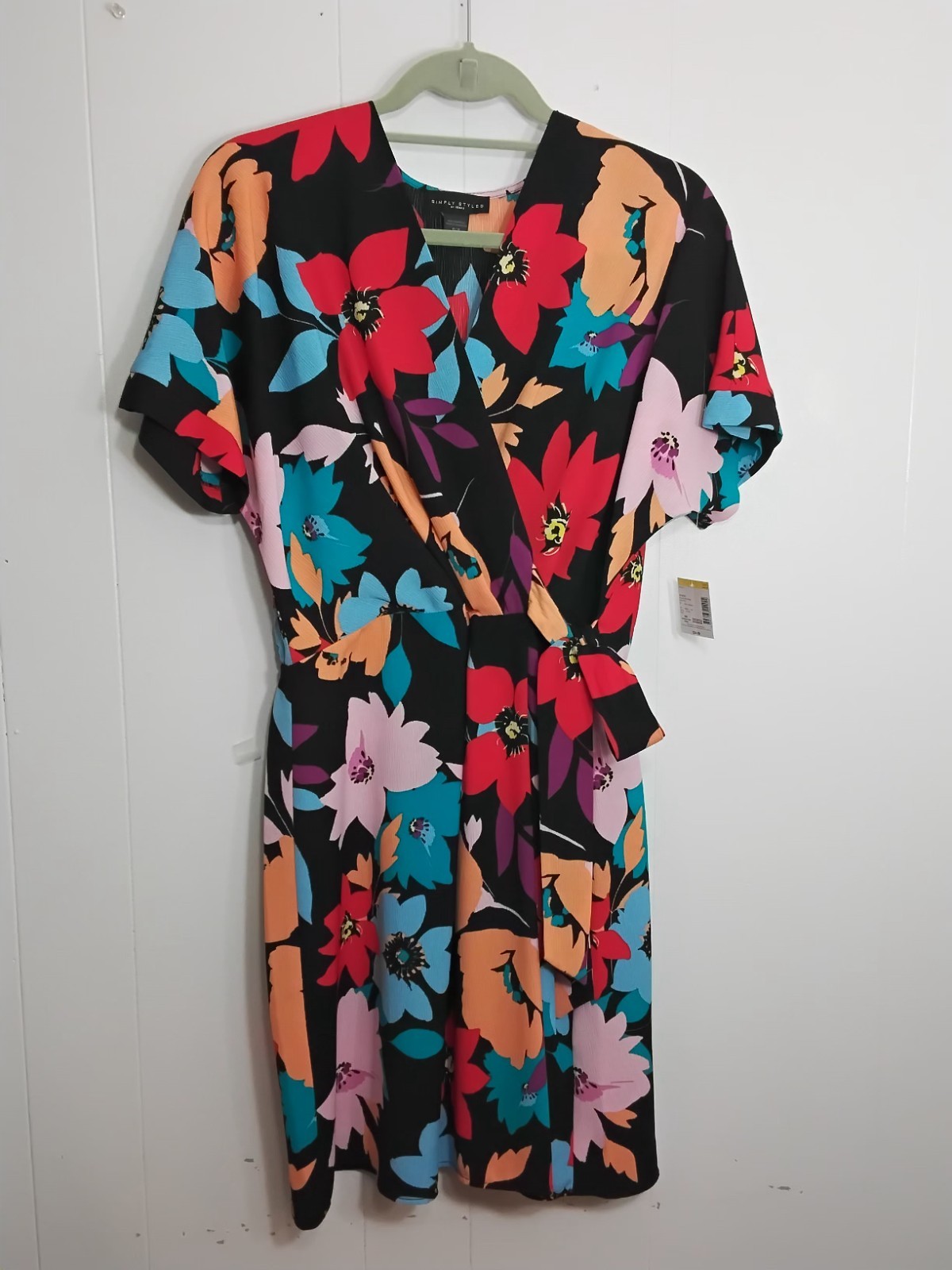 Simply Styled Dolman Rainbow Stripe Spring wrap Dress Size M