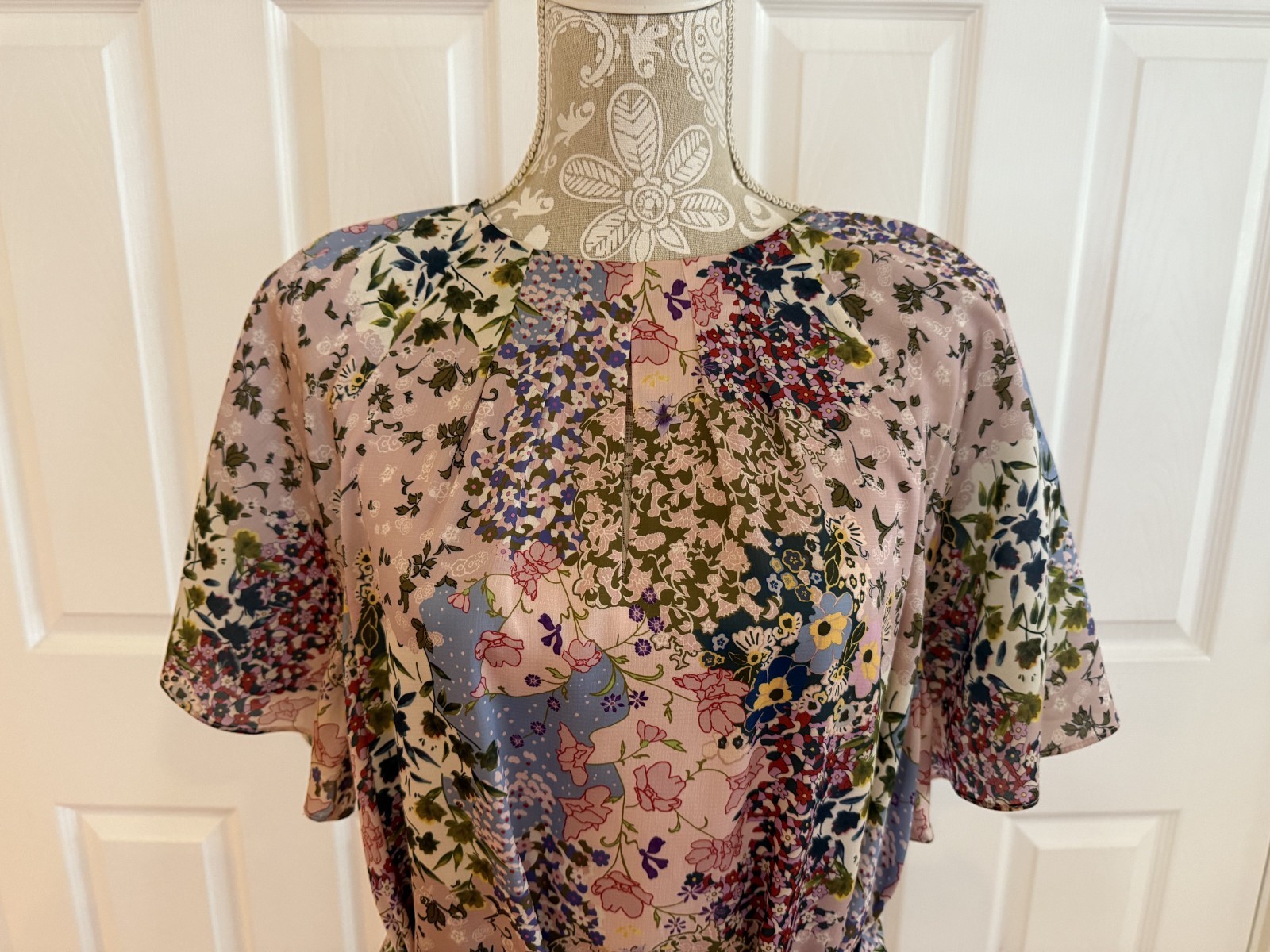Ted Baker Lalu Urban Printed Fluted Hem Mini Dress Pink Floral Size 5 Size 12 XL