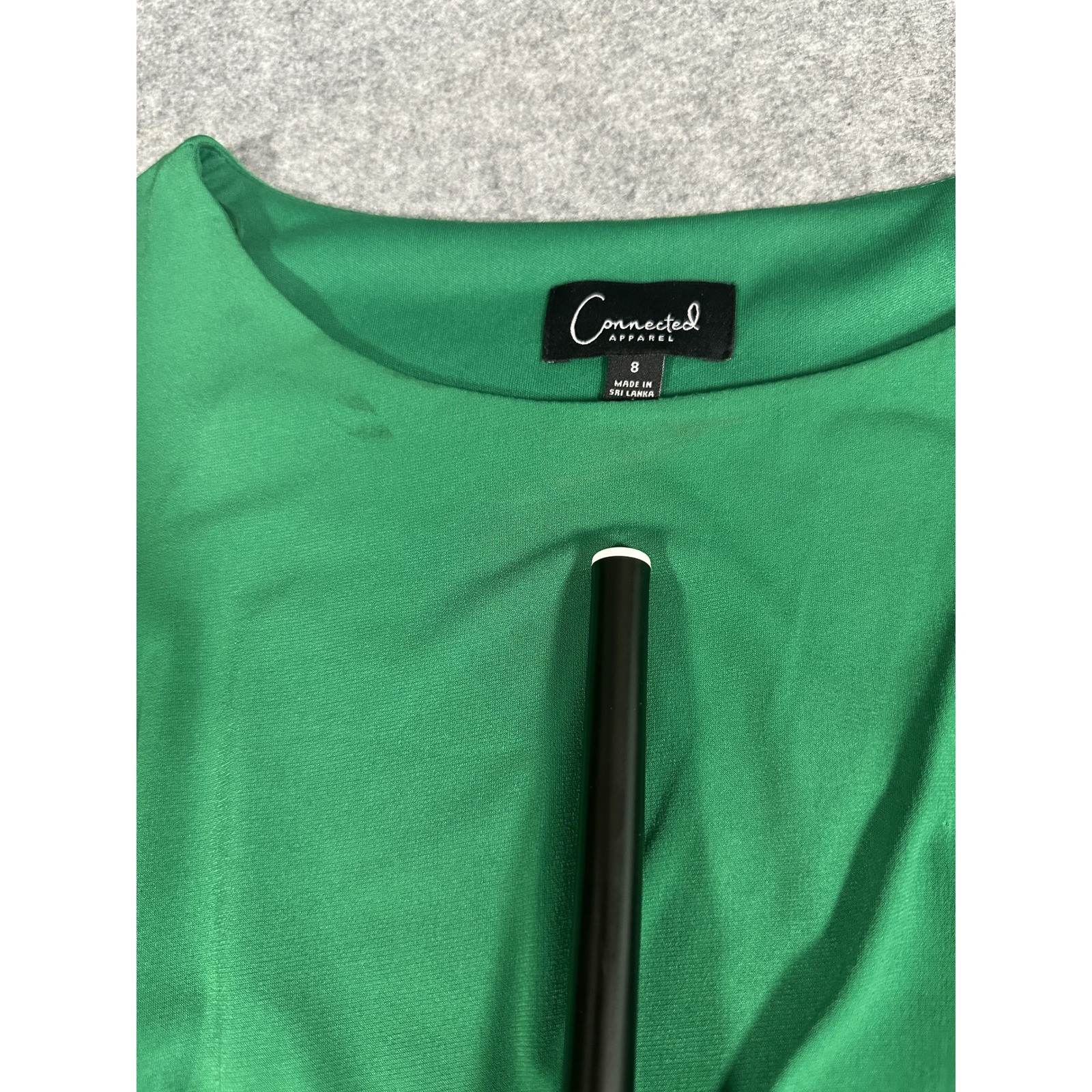 Connected Apparel Faux Wrap Sheath Dress 8 Green Bell Sleeve Gathered Sunburst