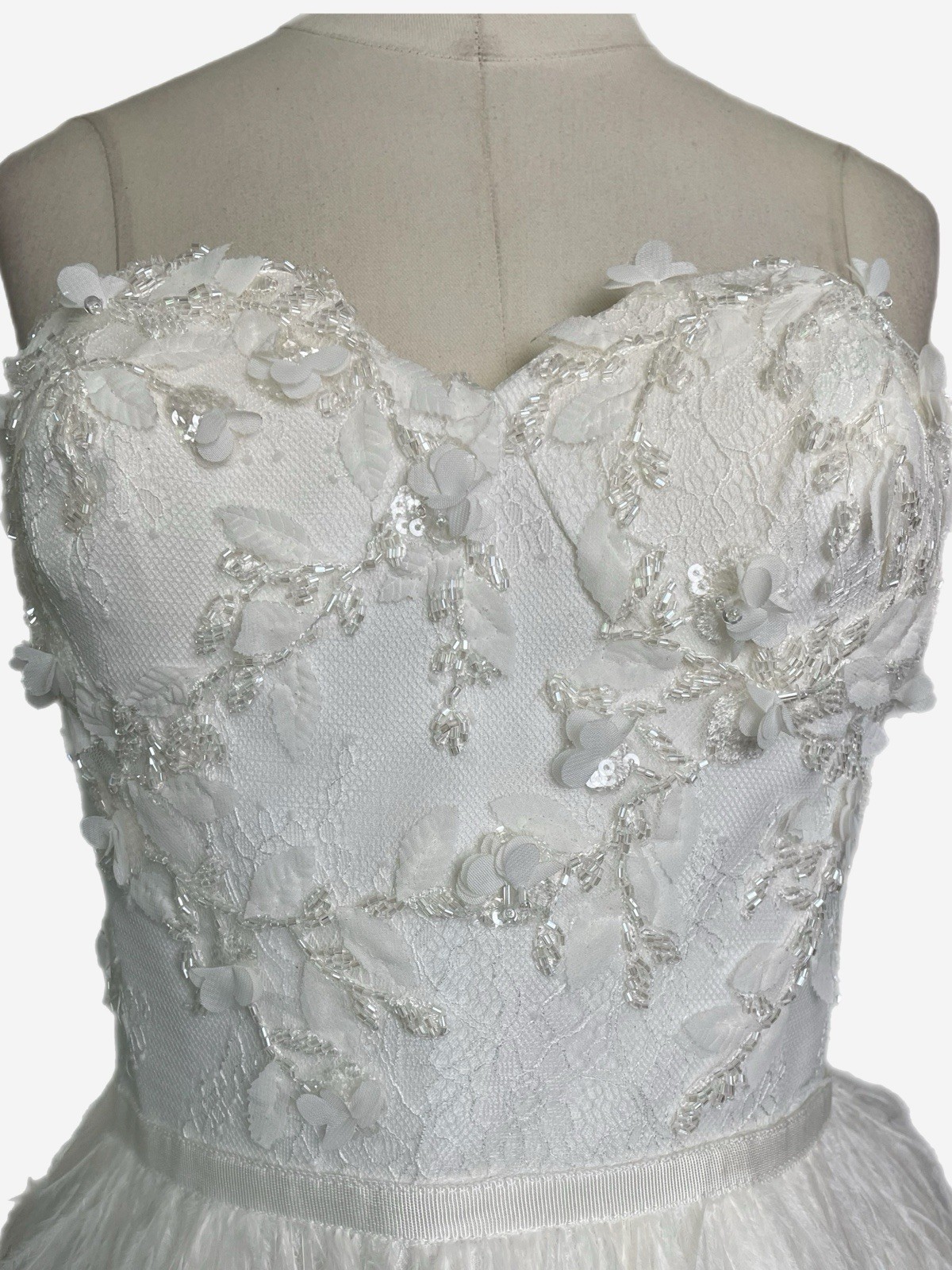Allison Webb NWT White Hadley strapless floral beaded feather dress bridal XS/S