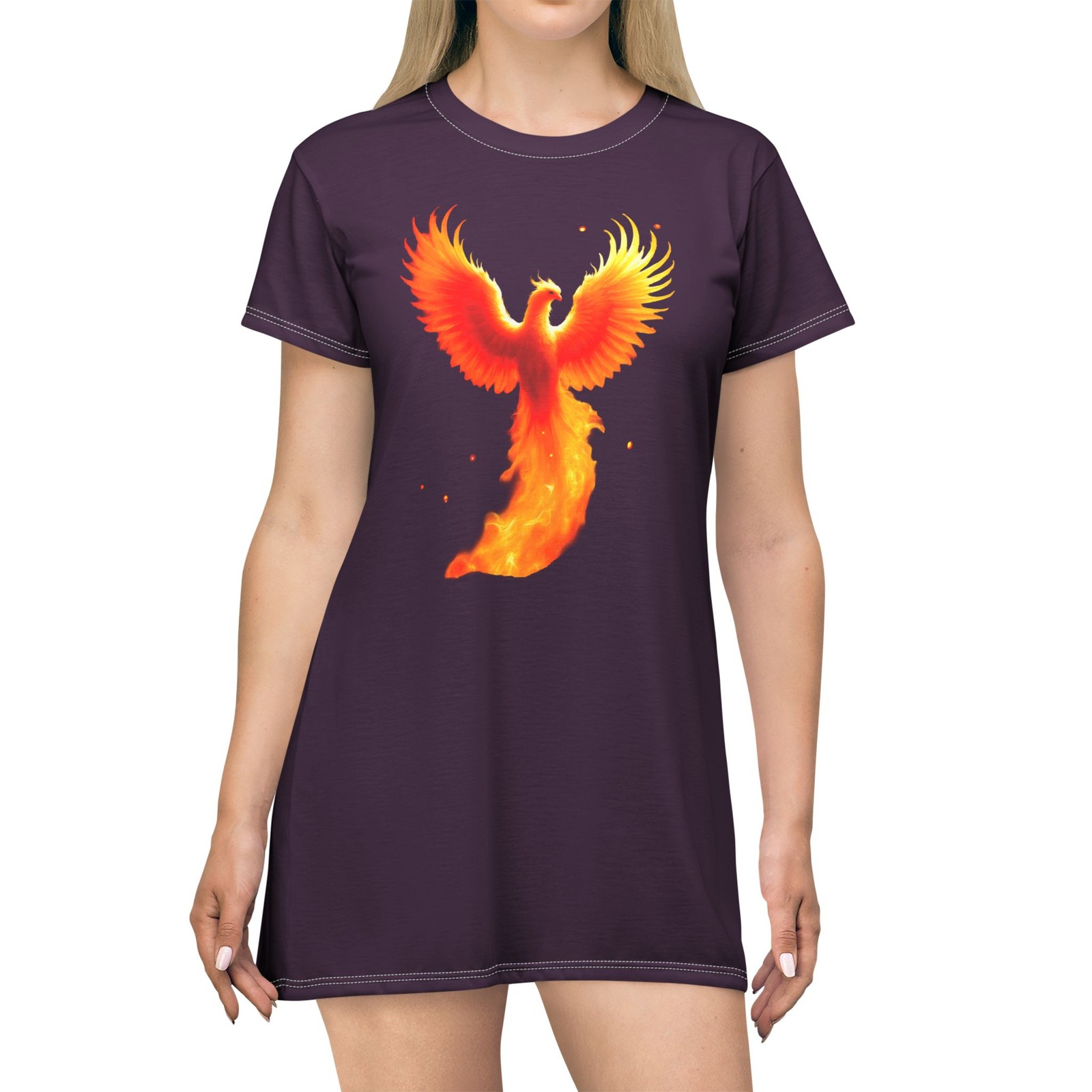 Fiery Phoenix Artwork T-Shirt Dress | Flame Bird Fantasy Mythical Casual Dress