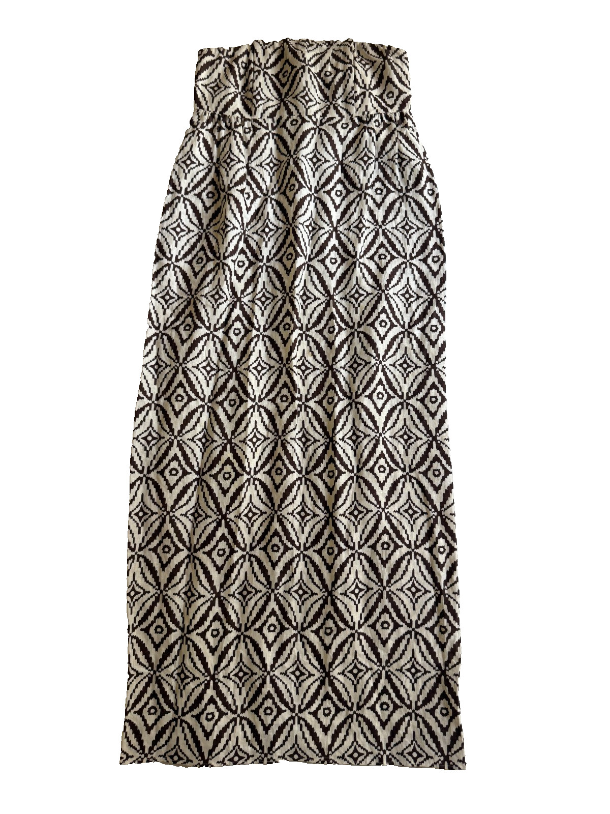 DISSH Australia Brown White IKAT 100% Linen Strapless Maxi Dress Size 2