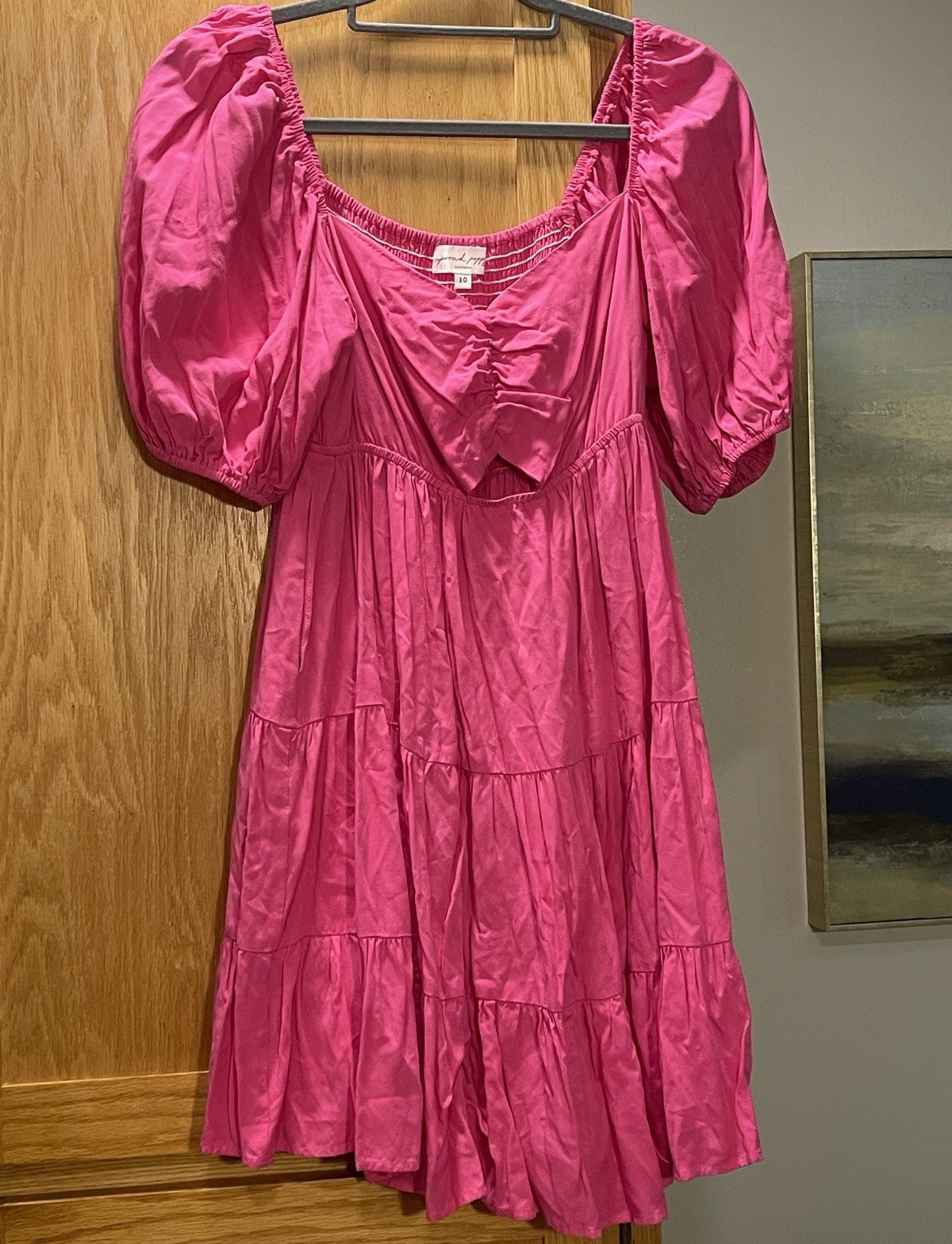 Proud Poppy Pink Solid Smocked Square Neck Puff Sleeve Mini Dress Size 10