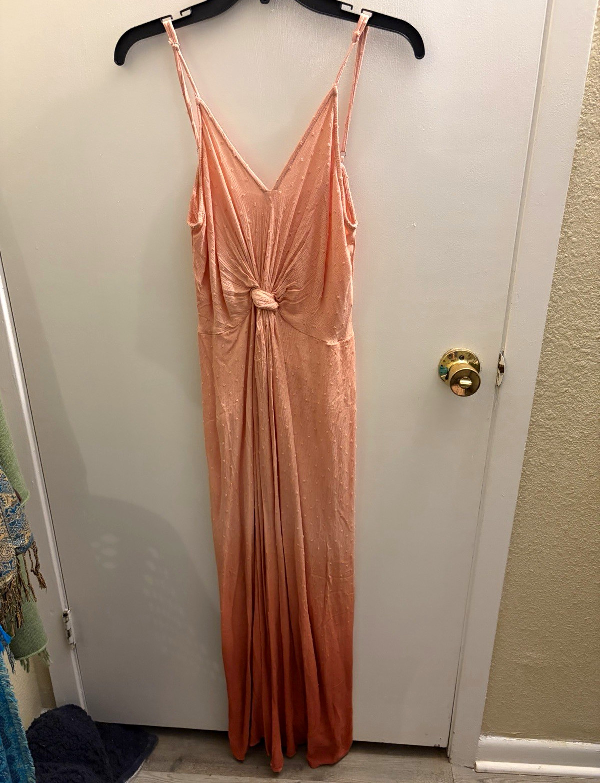 Promesa Maxi Dress M Orange Coral Hombre V-Neck Spaghetti Strap Knot Lined