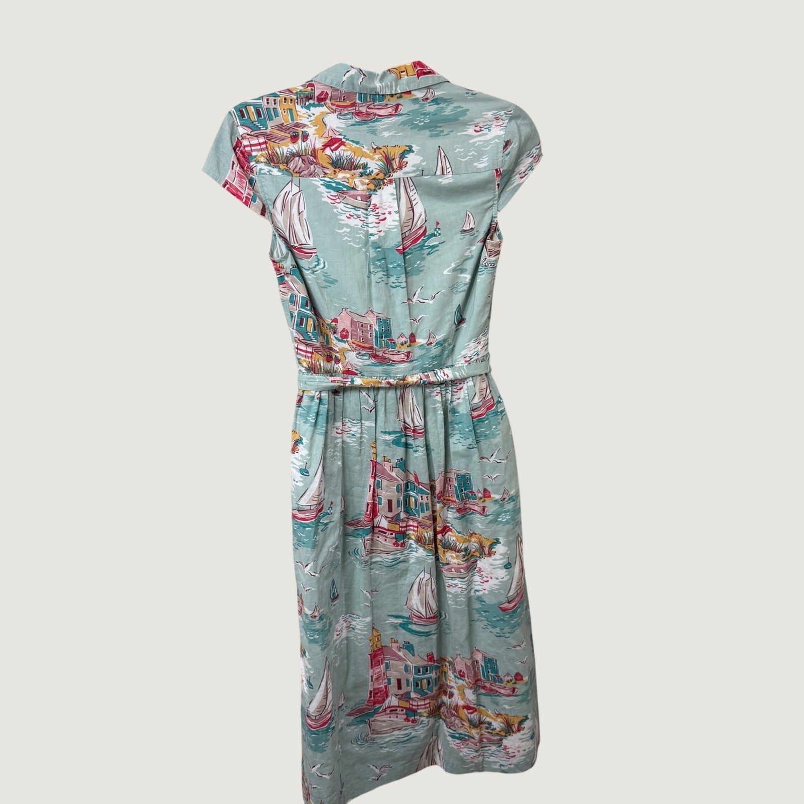 Cath Kidston London Nautical Seaside Sailboat Cotton Shirt Dress Blue Womens 6