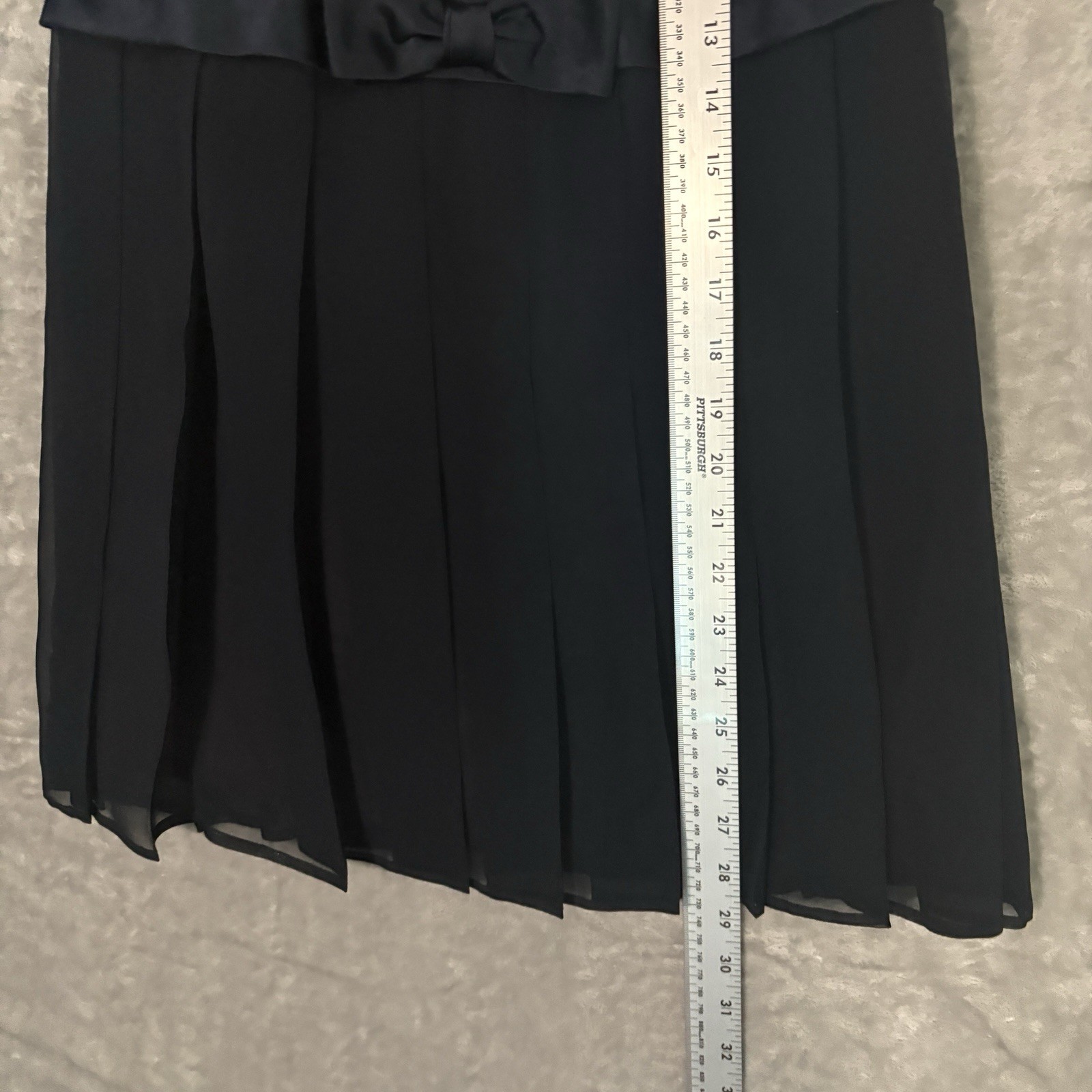 Y2k Silk Dress Navy Pleated Button & Bow 4 Kathryn Conover Chiffon Cocktail Mini