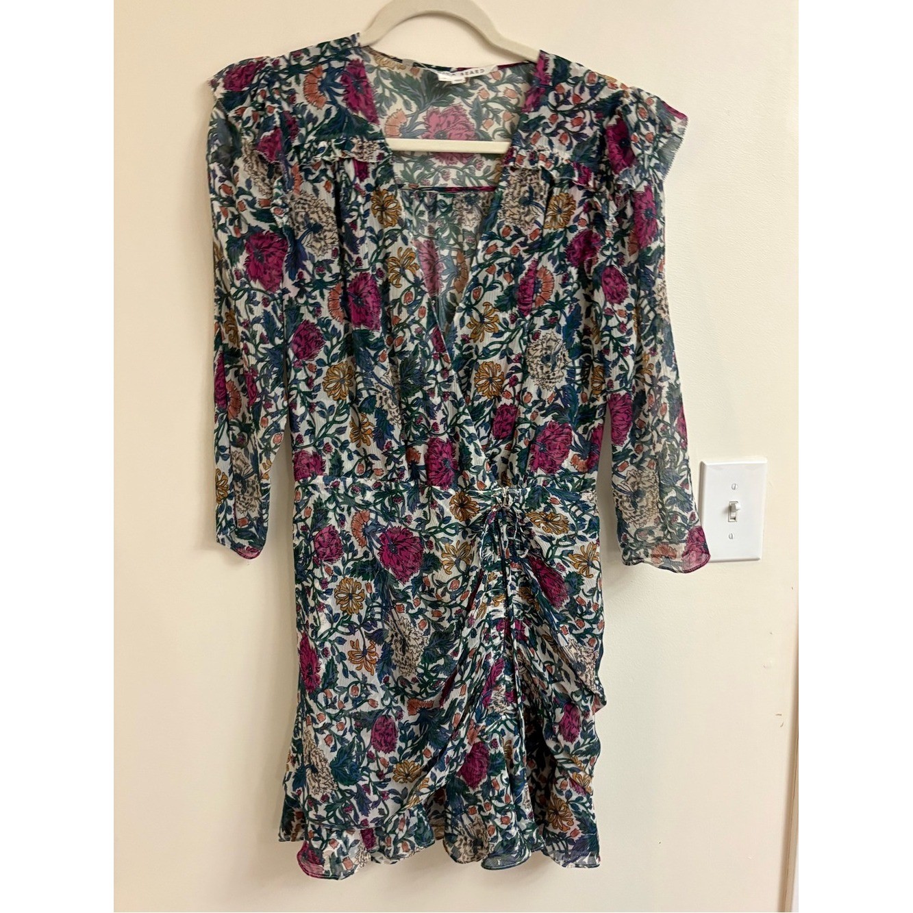 Veronica Beard Marilla Silk Floral Mini Dress 2 Ruched romantic sheer guest fem