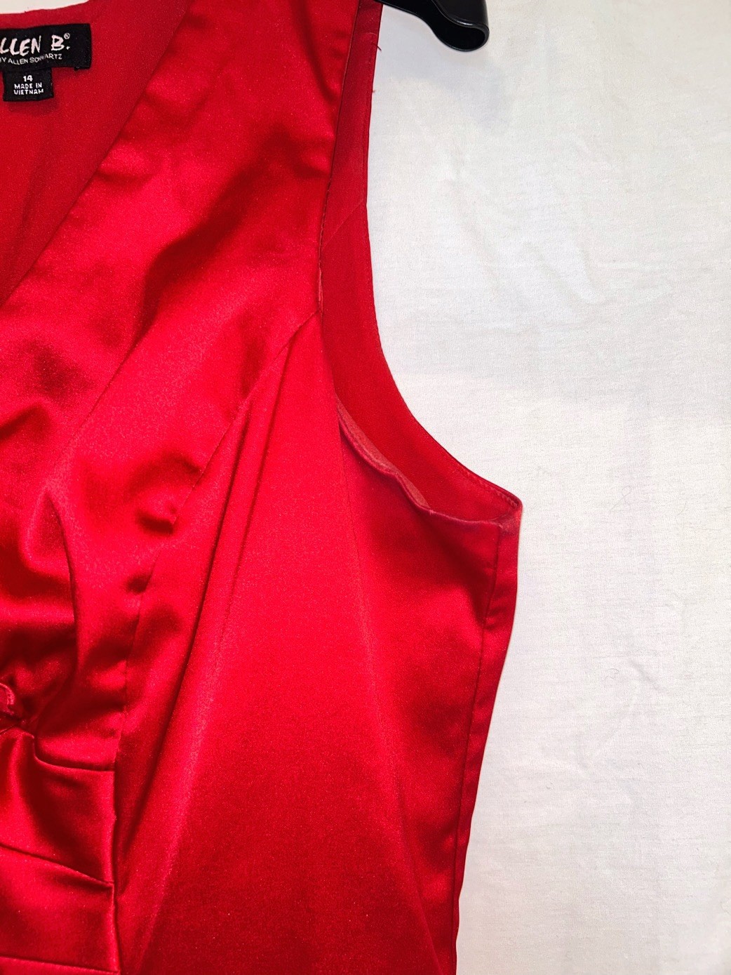 Allen B. Red Satin Sleeveless Ruched Mini Dress Ruffle Shoulder Event Size 14