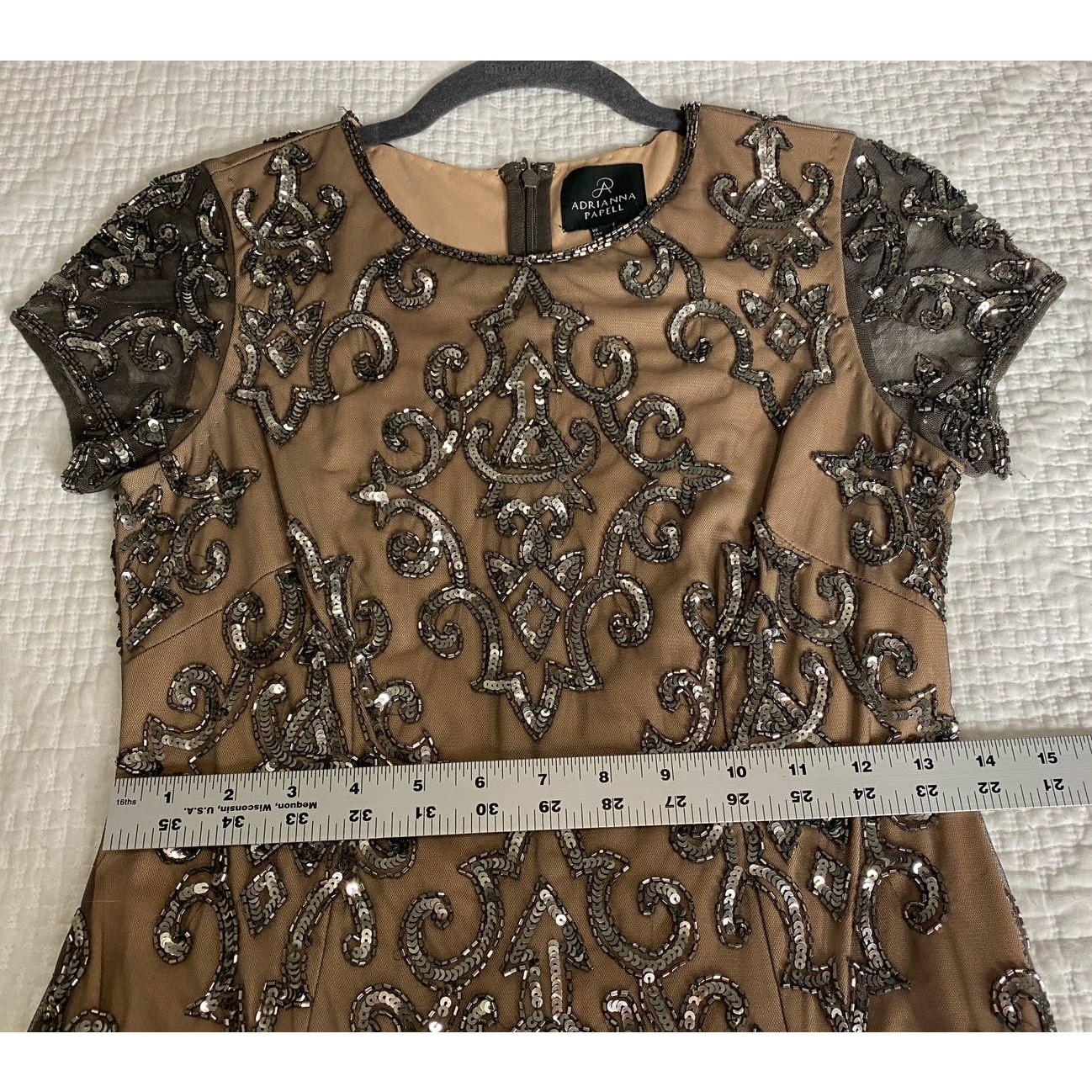 ADRIANNA PAPELL DRESS 2 SEQUIN BEADED WEDDING GUEST COCKTAIL PARTY SHORT DAMASK