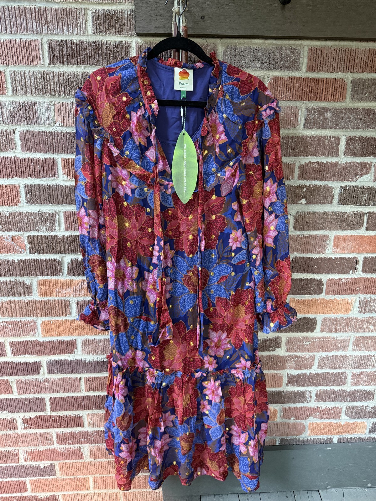 FARM Rio Garden Navy Blue Midi Dress Floral Chiffon Size M NWT $325