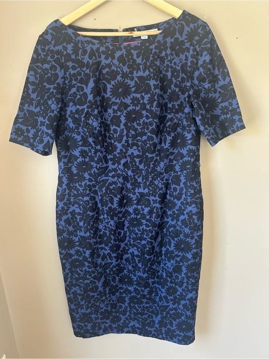 Boden Blue and Black Floral Jacquard Sheath Dress, 14R