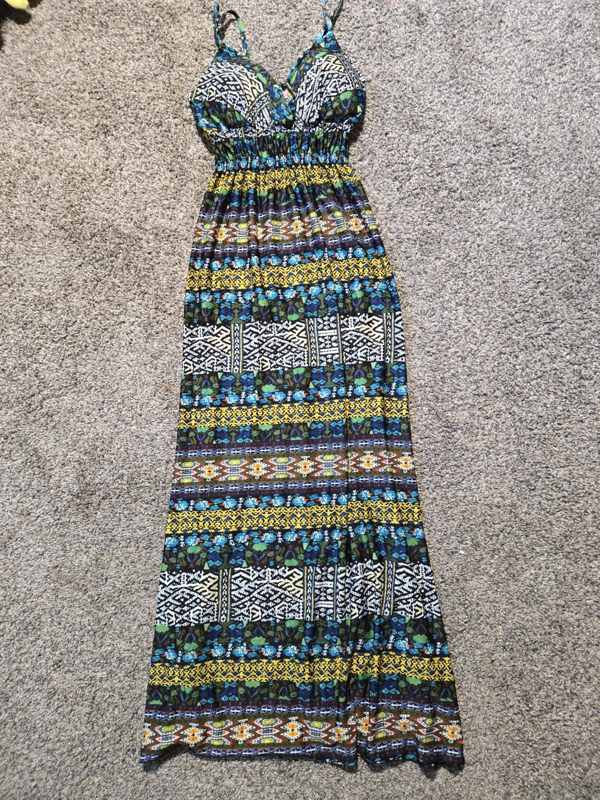 Sins Love Multicolor Geometric V-Neck Strappy Sleeveless Stretch Maxi Dress S