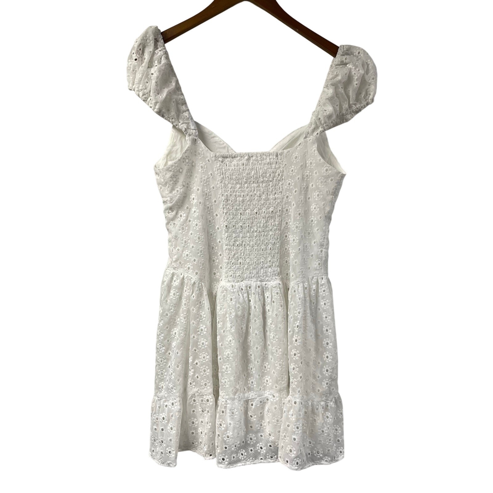 Kimchi Blue Dress White Lace Eyelet Large Mini Fitted Flare Off Shoulder