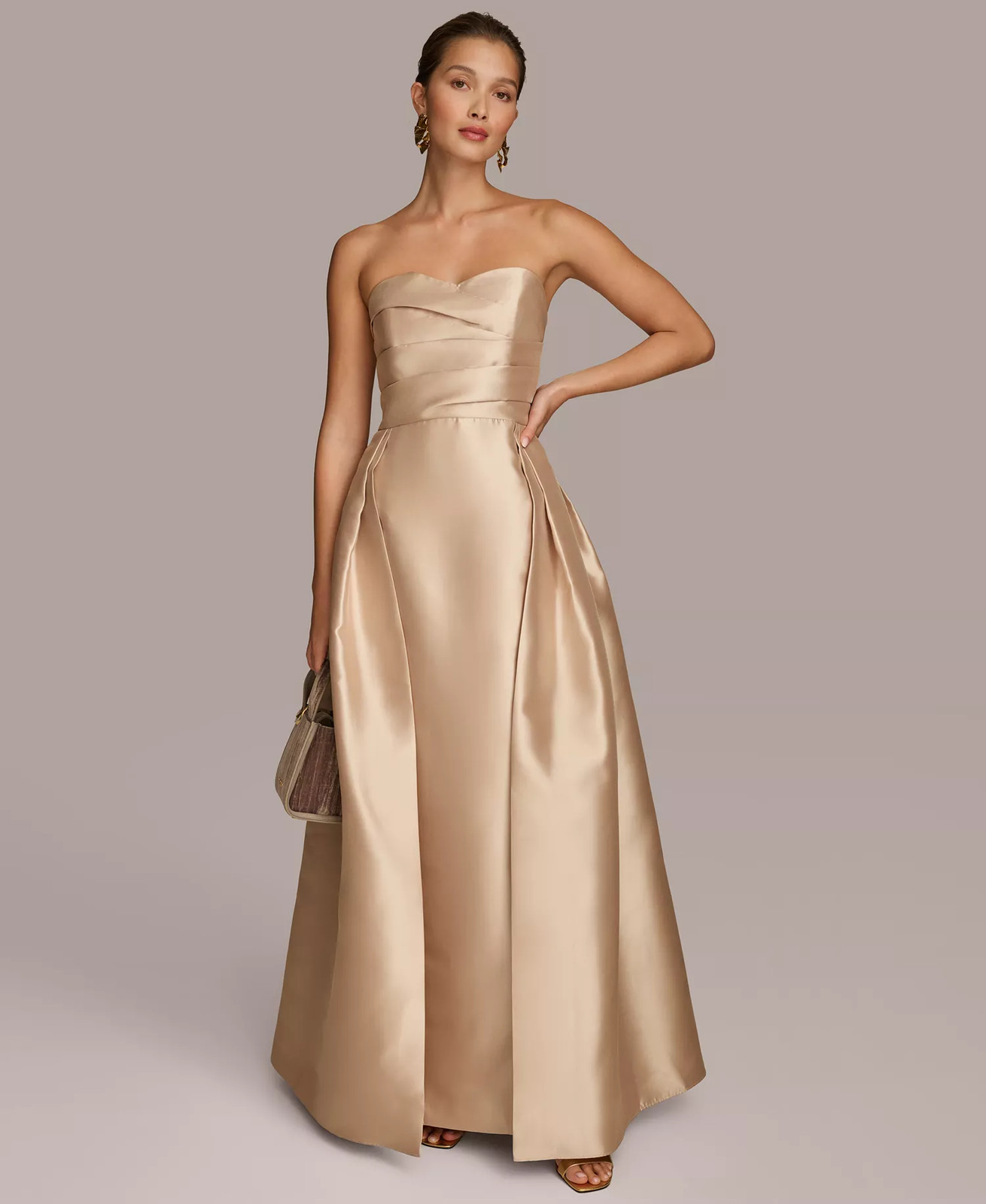 Donna Karan New York Strapless Satin Gown Pleated Sweetheart Gold Size 4 $359
