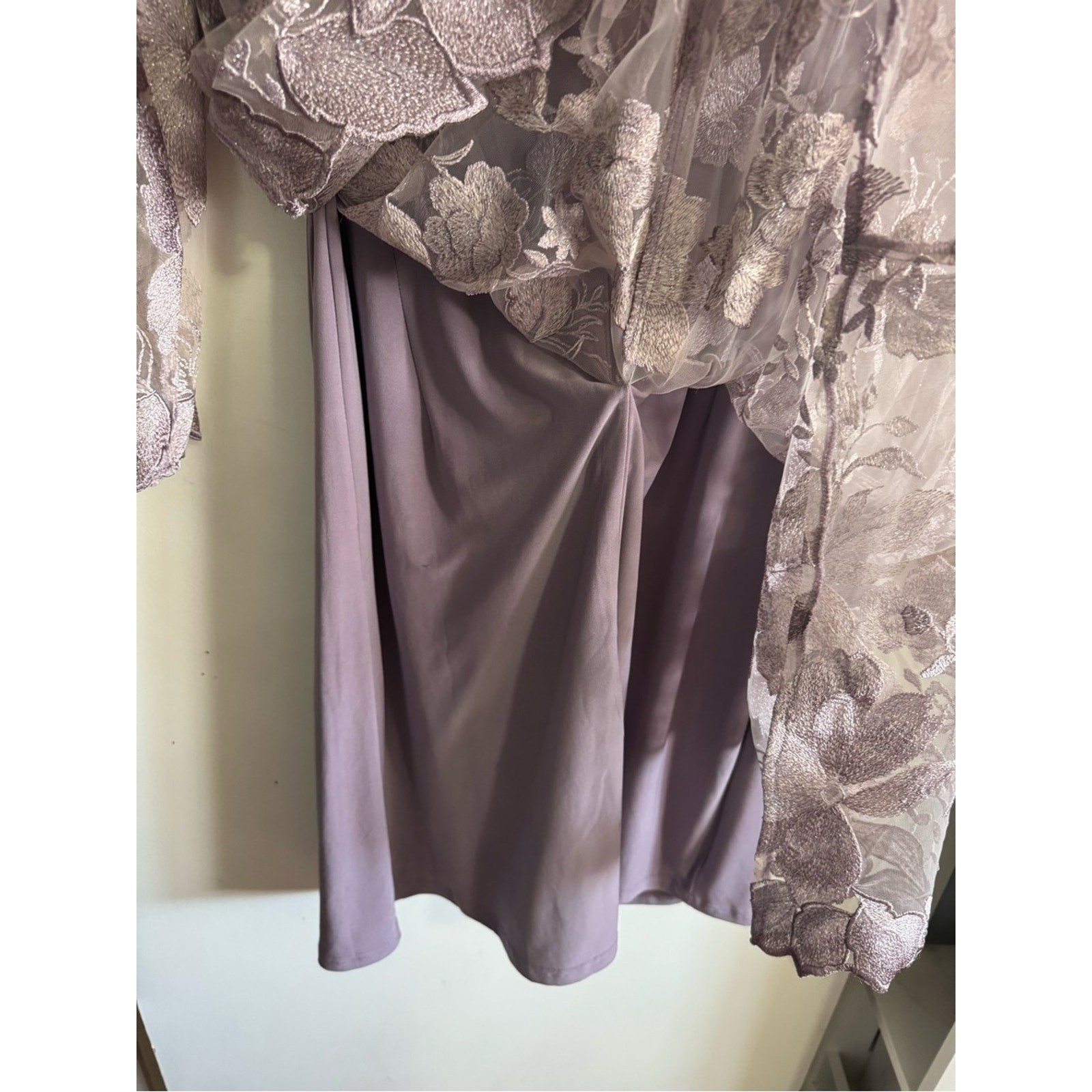 Alex Evening Lilac Cocktail, Evening, Formal Dress w/ sheer floral shell jacket