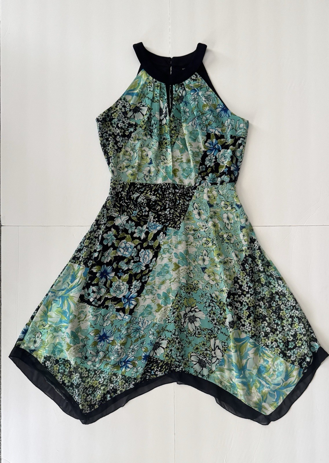 En Focus Studio Dress 14 Floral Patchwork Halter Handkerchief Wedding Guest Zip