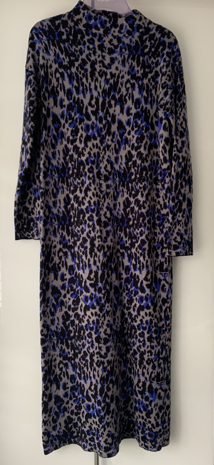 Monsoon Women’s Animal Print Cobalt Blue And Black Knitted Dress Size M – VGC