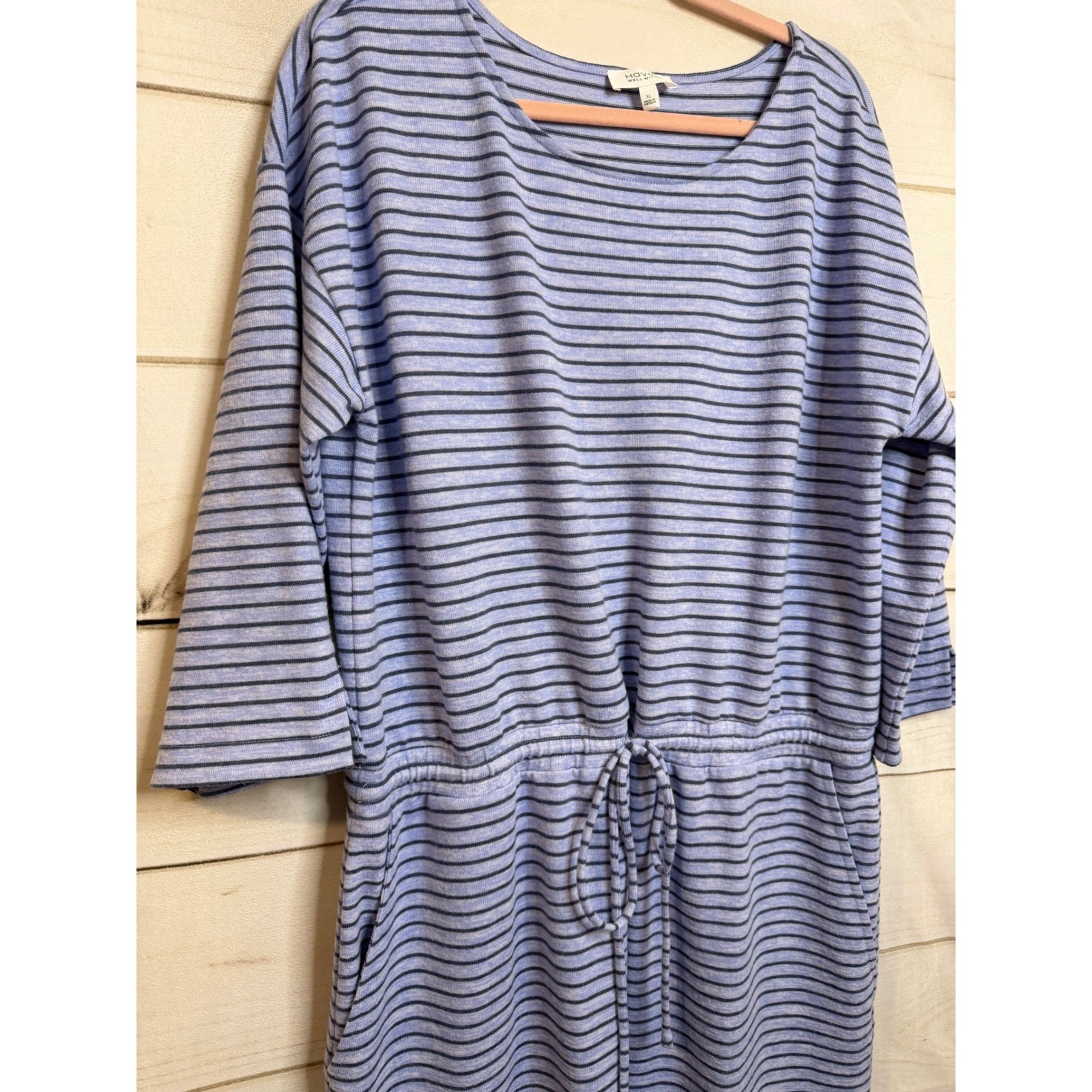 Haven Well Within Blue Striped Drawstring Waist Midi Dress Womens XL VN5241