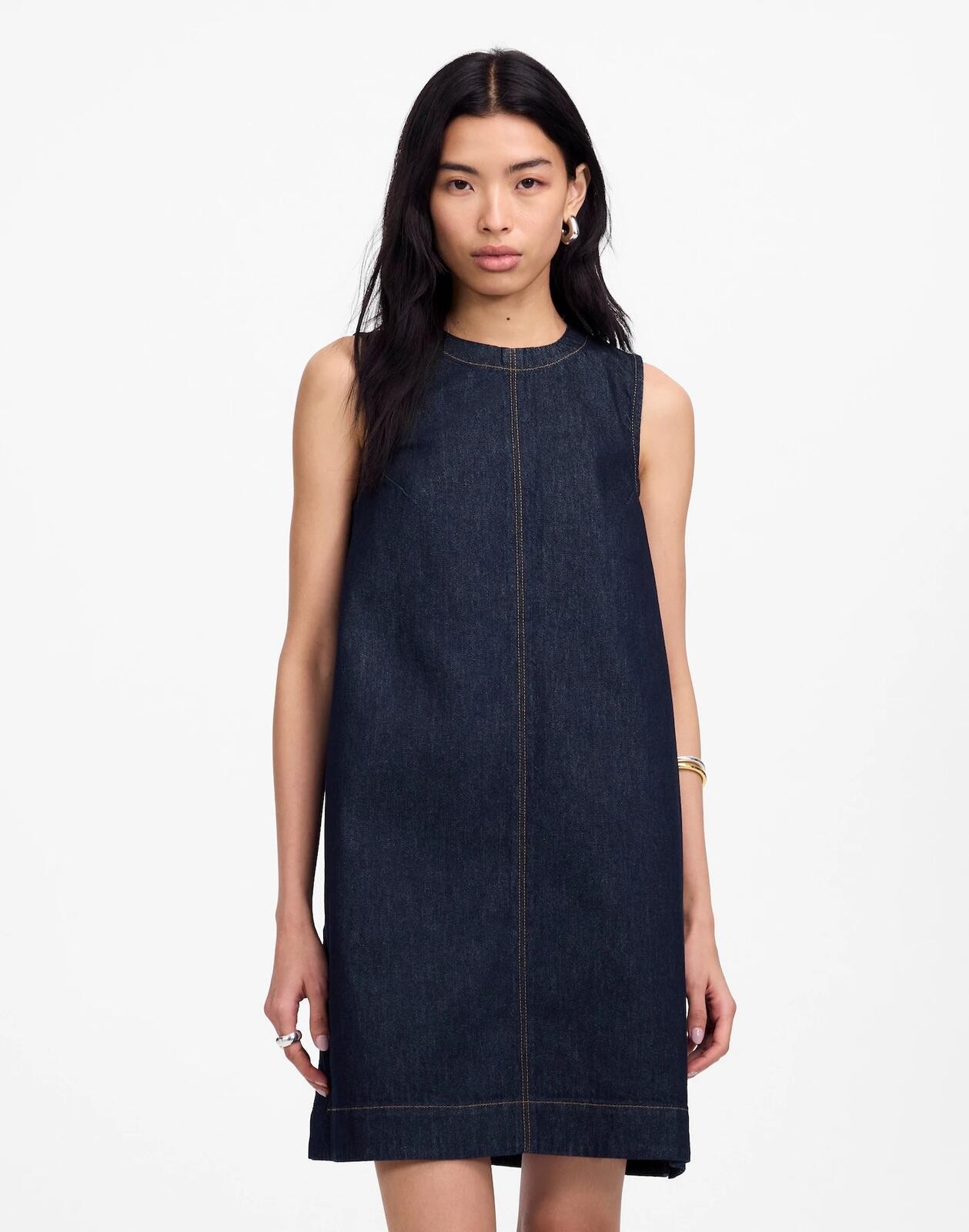 Madewell Boxy Sleeveless Denim Shift Dress Essex Wash Dark Indigo Mini Size 00