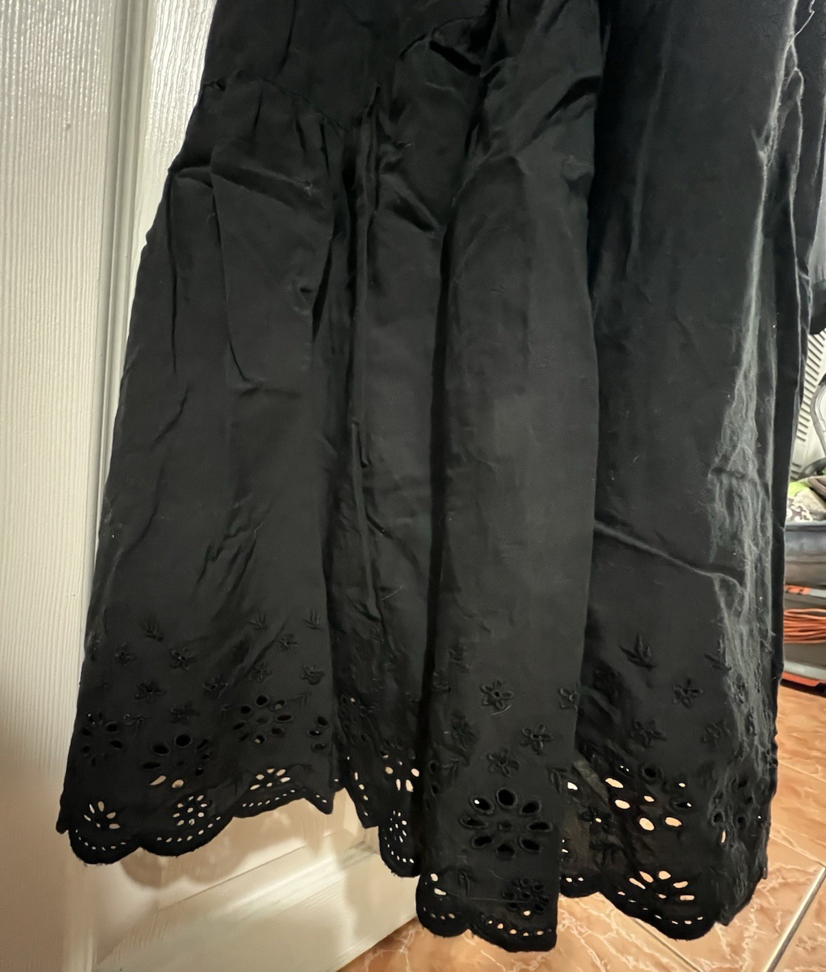Nordstrom BP 100% Cotton Black Maxi Sundress w Eyelet Hem and Ruffled Straps. S
