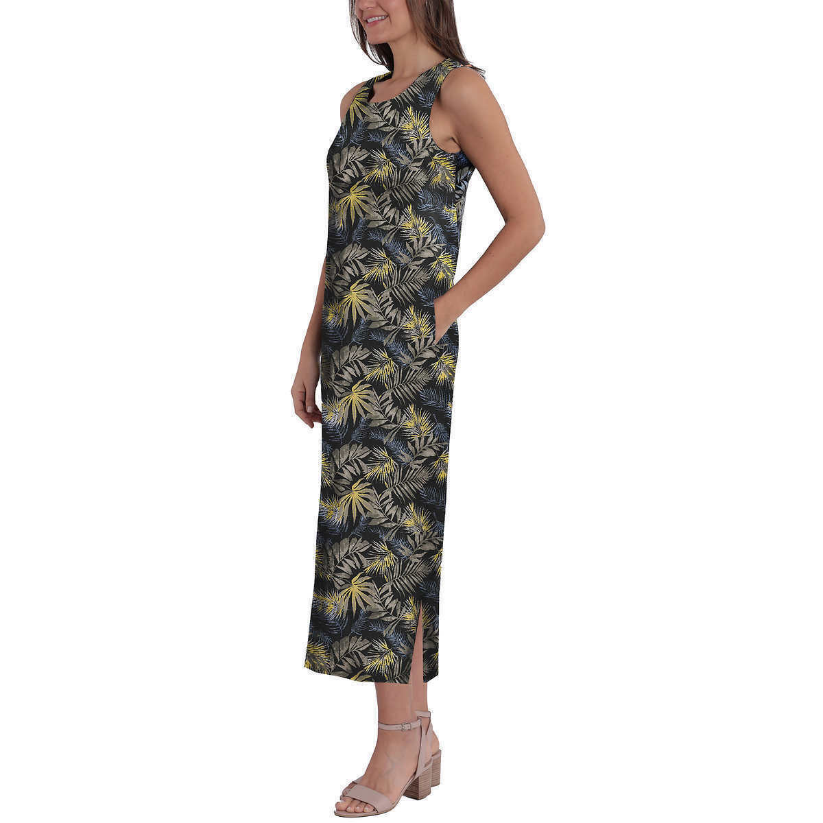 Briggs Women’s Linen Blend Midi Tank Dress Crew Neck Relaxed Pockets Side Slit