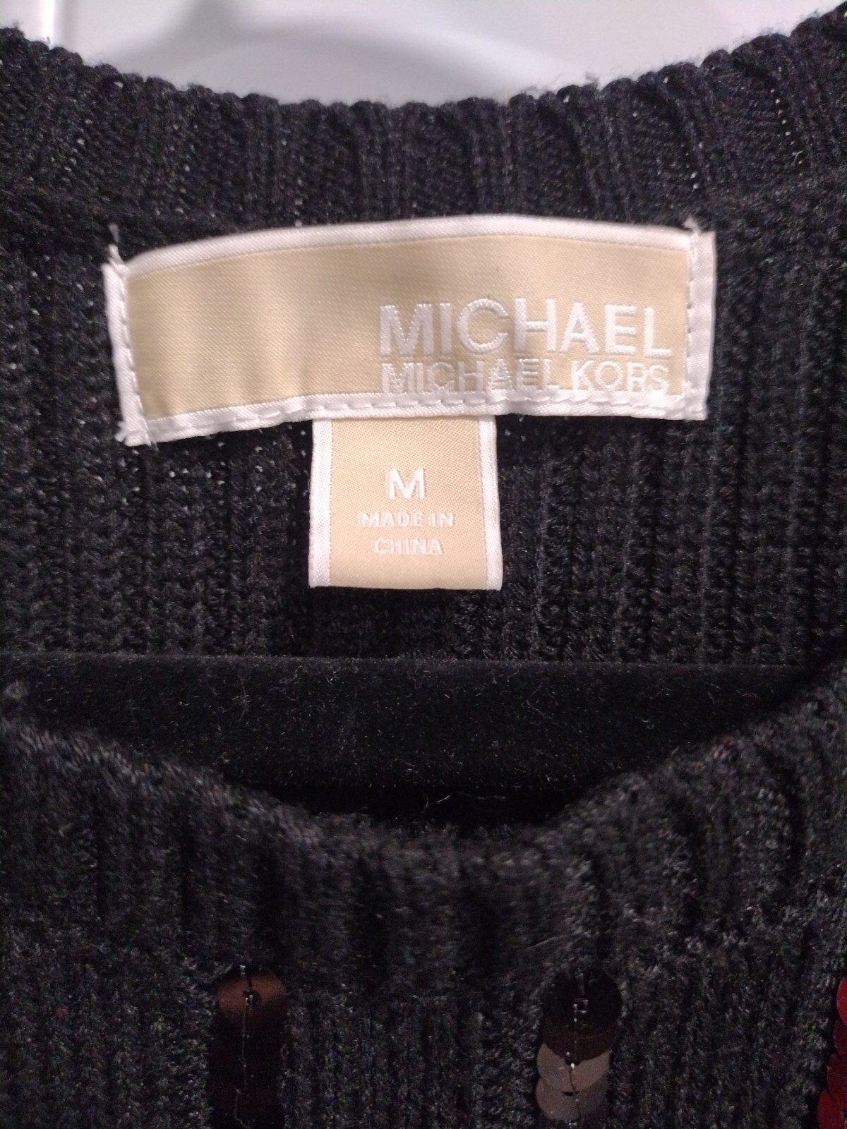 Michael Kors Black Knit Sequined Sweater Dress Medium Silk~Viscose~Nylon~Poly