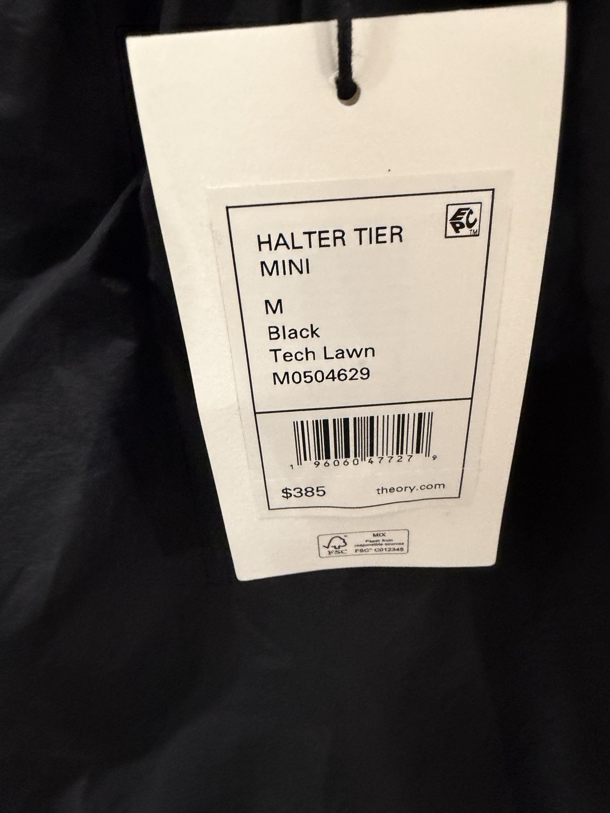 NWT Theory Halter Tie Mini Dress Black Soft Lawn Sz Medium M0504629 $385