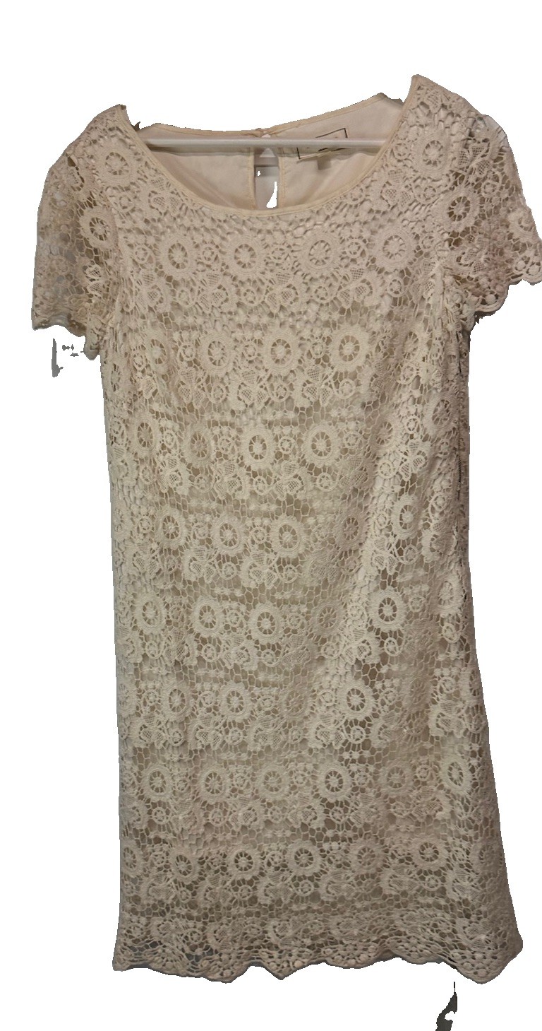 Moulinette Soeurs Ivory Lace Shift Dress Anthropologie Lined Crochet Boho 2
