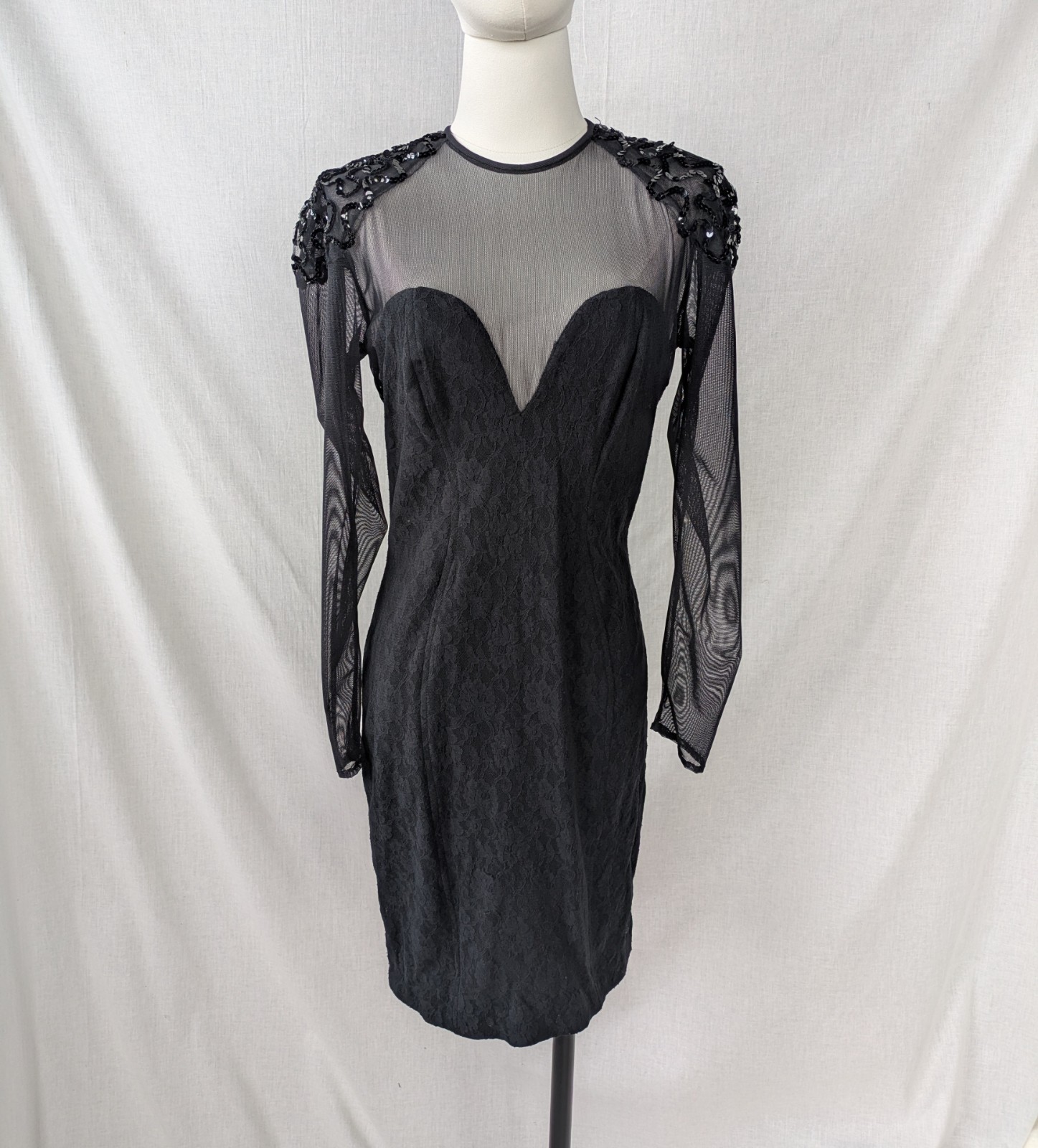 Tadashi Evening Sheath Dress Mesh Sleeves & Bodice XS VGC