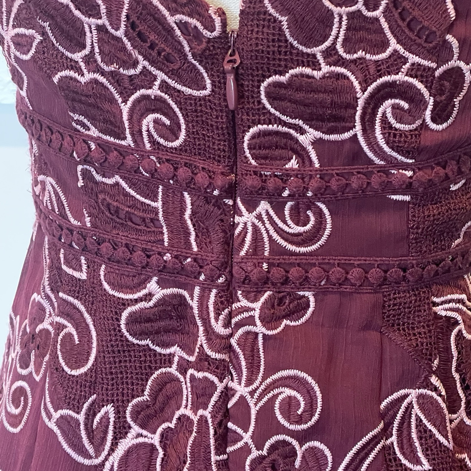 Moulinette Soeurs Ariana Lace Embroidered Sheath Dress Burgundy Pink Sz 6P NWT
