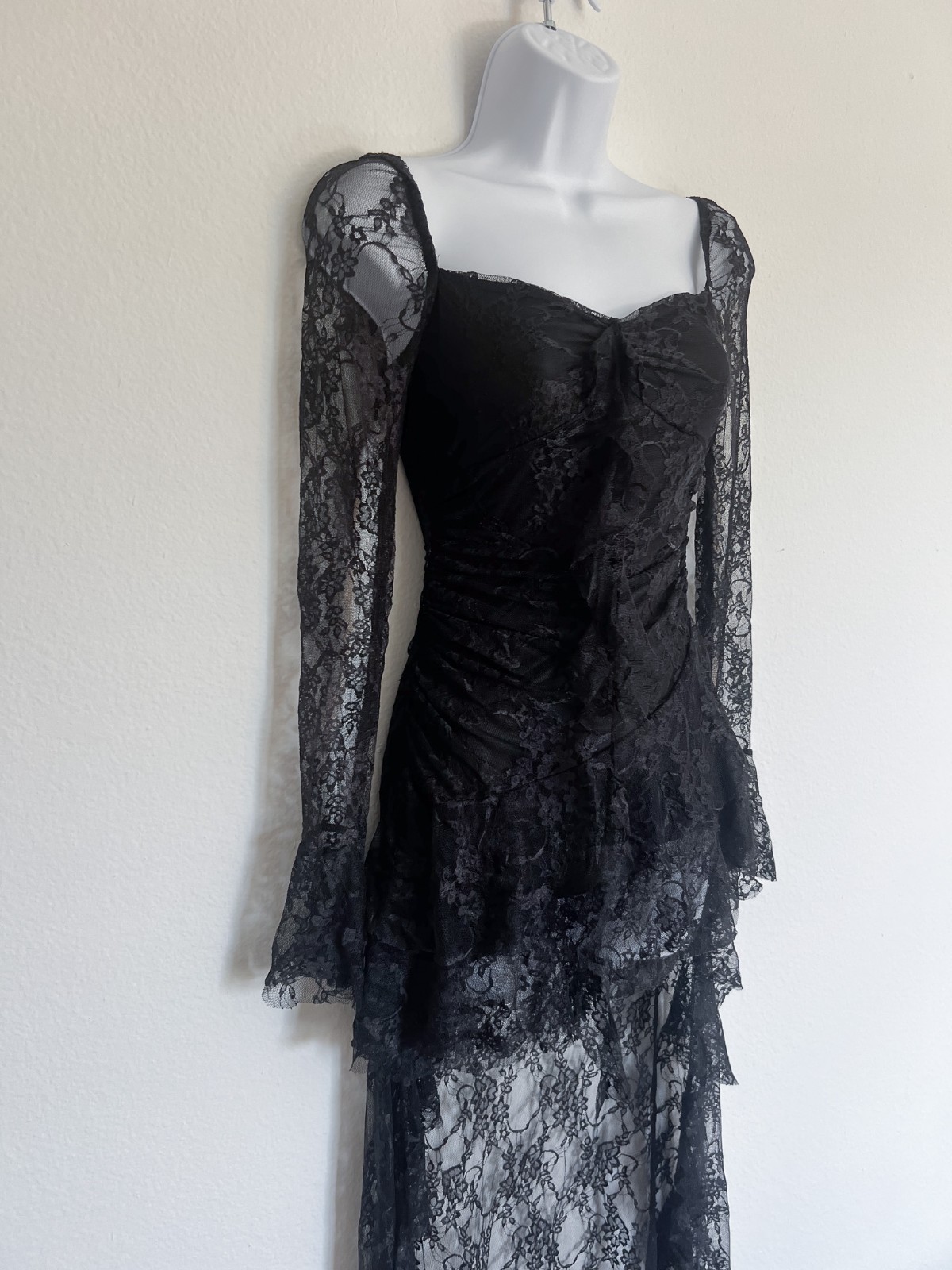 NWOT CHICHWISH Square Neck Floral Lace Tiered Hi-Lo Hem Dress Goth Garden Small