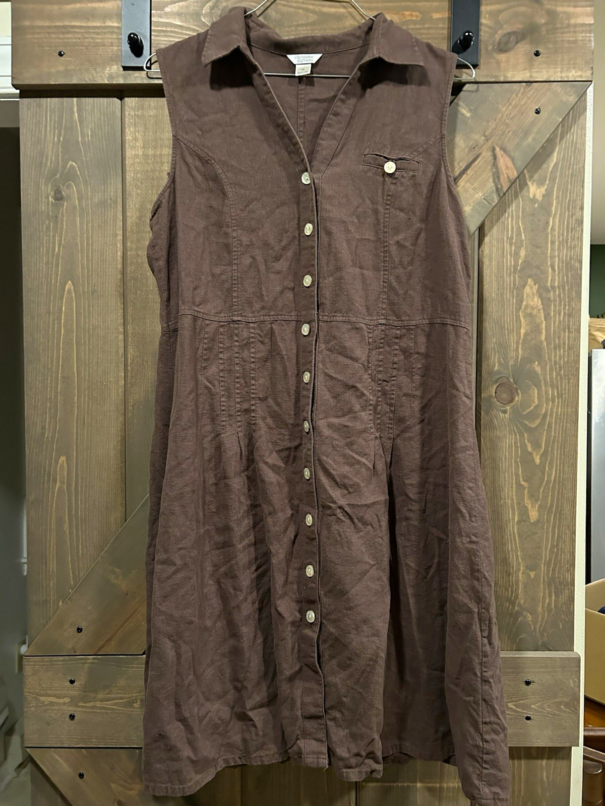 Christopher & Banks Brown Solid Shirt Dress Collared Sleeveless 14
