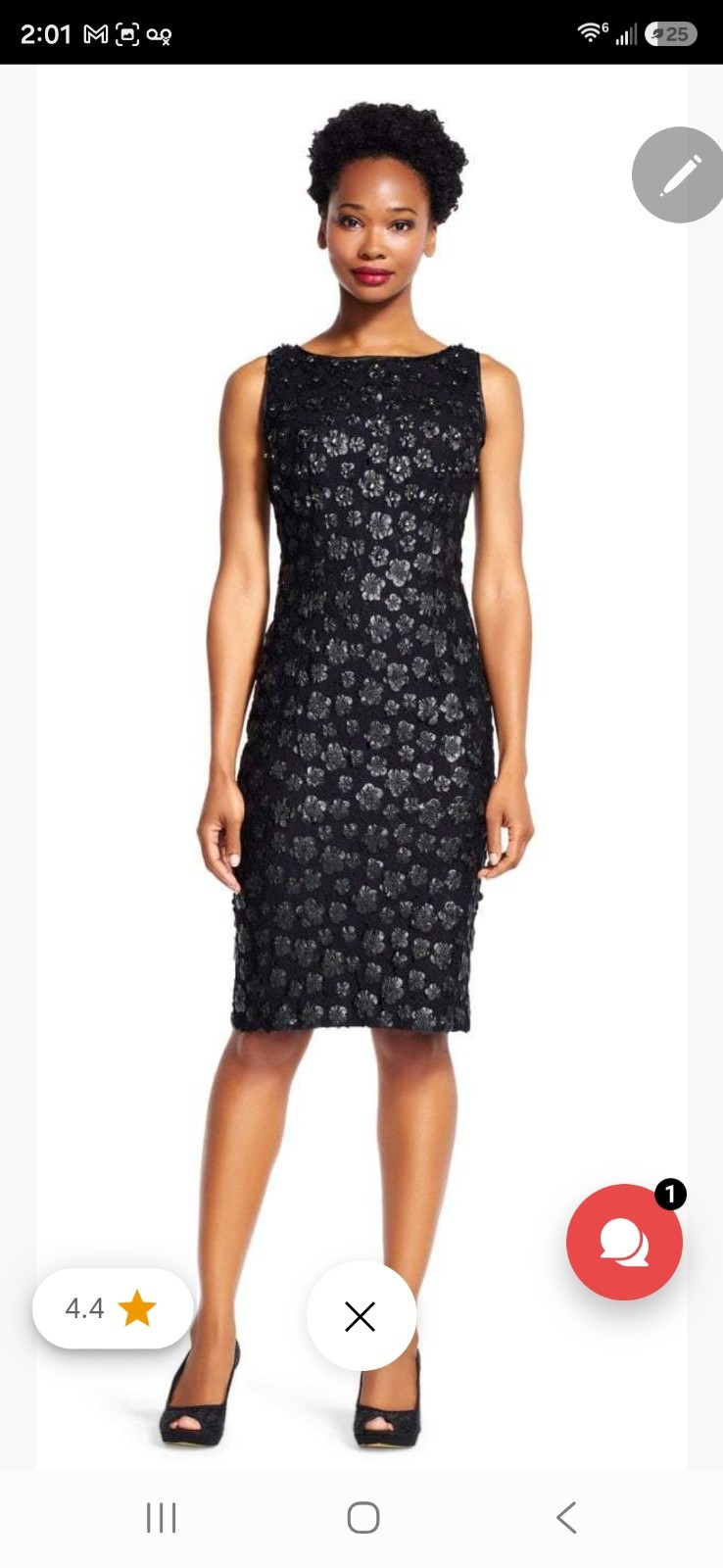 Adrianna Papell Black Embellished Floral Faux Leather & Lace Cocktail Size 8