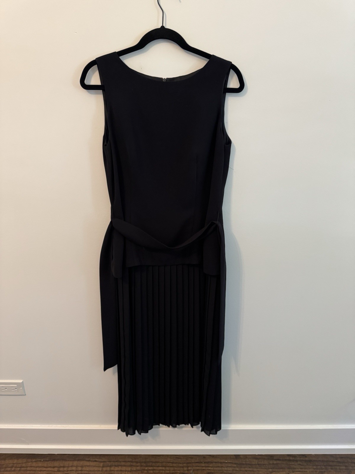 YL by Yair Black Sleeveless Pleated-Bottom Midi Dress with Waist Tie