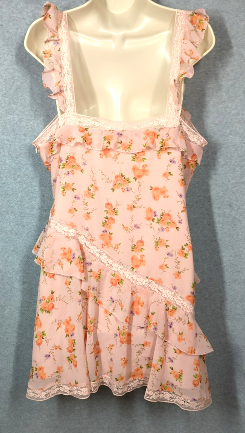 Altar’d State Mini Dress XL Tiered Ruffle Lace Pink Floral Fairy Inspired Sexy