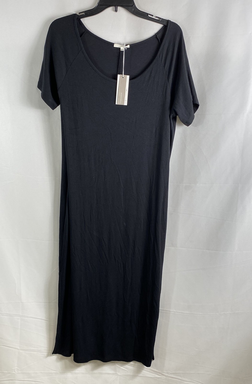 Skin Women’s Black Pima Cotton Modal Ribbed Short Sleeve Midi Dress Sz 4 NWT