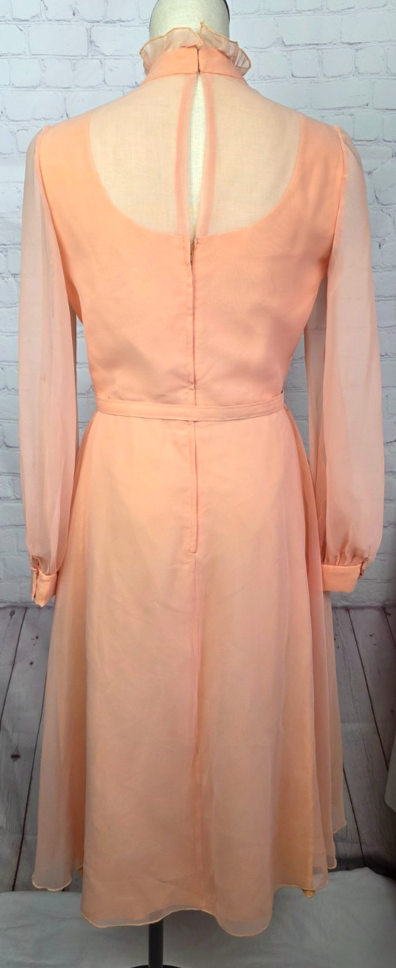 Vintage 60’s 70’s Kati by Laura Phillips Dress Chiffon Belt Wedding MOB Size 14