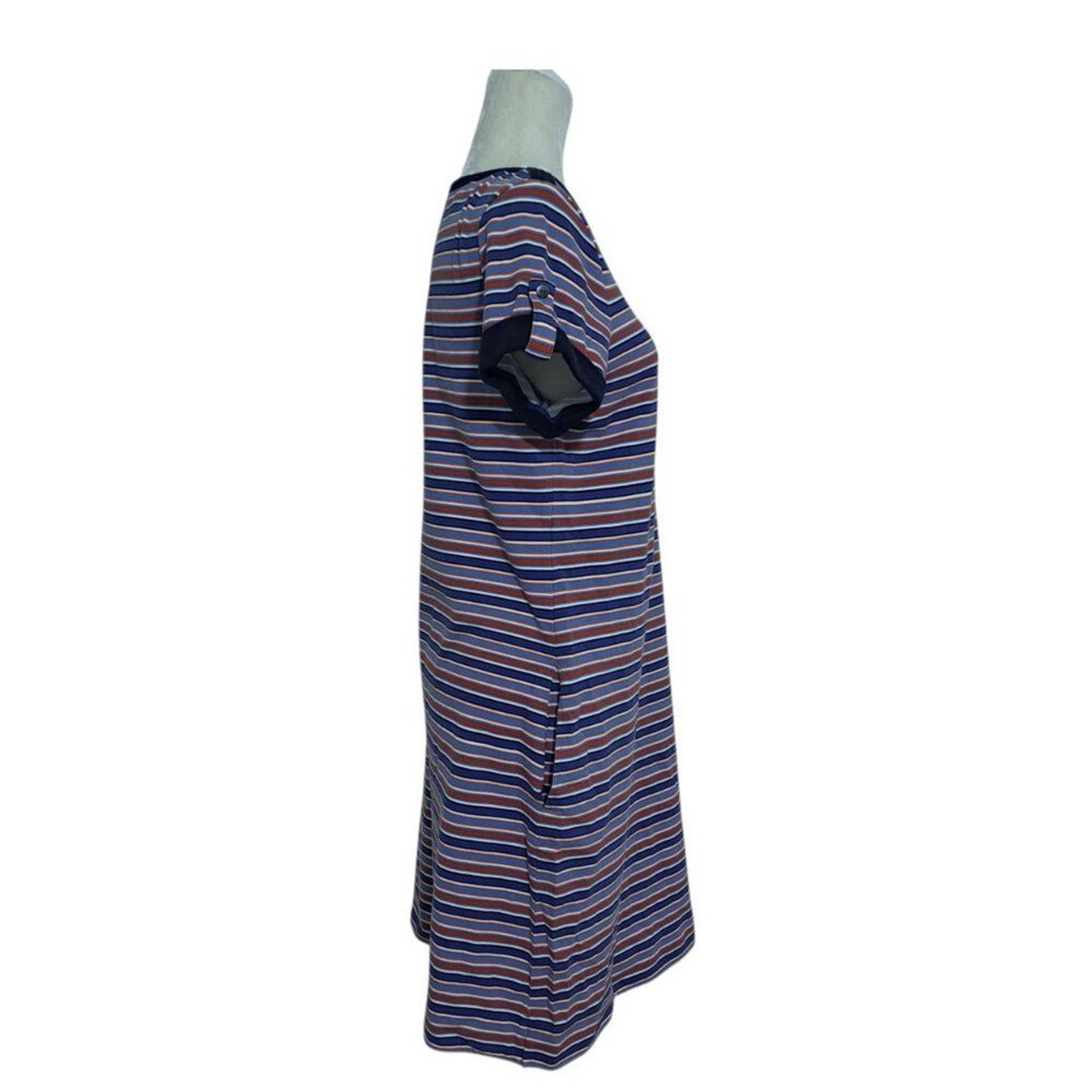 Lands’ End Women’s Nautical Striped Cap Sleeve Shirt Dress Blue Multi Vacation M