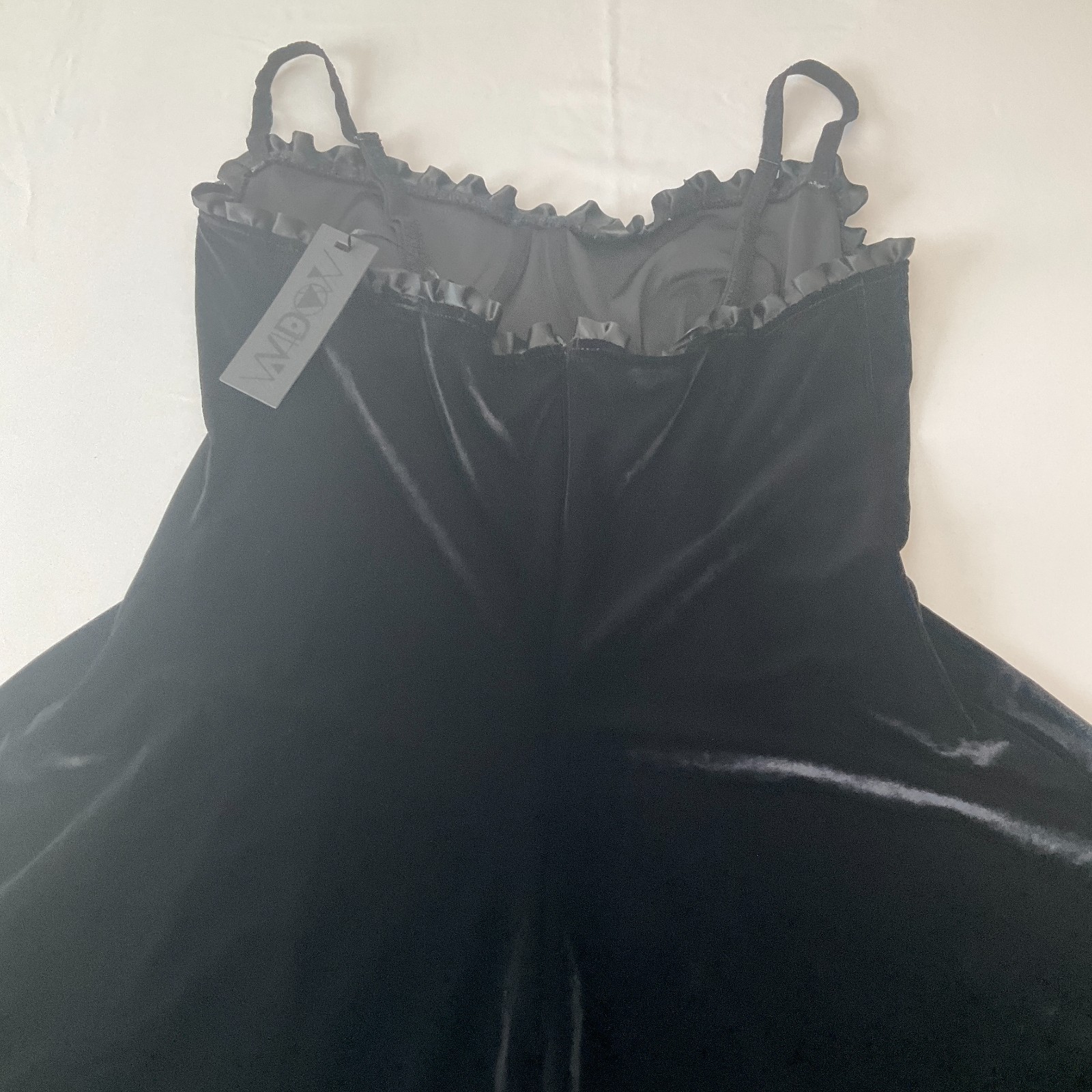 Dolls Kill Widow Dress Womens Size XL Black Velvet Zip Lace Stretch Straps Wired