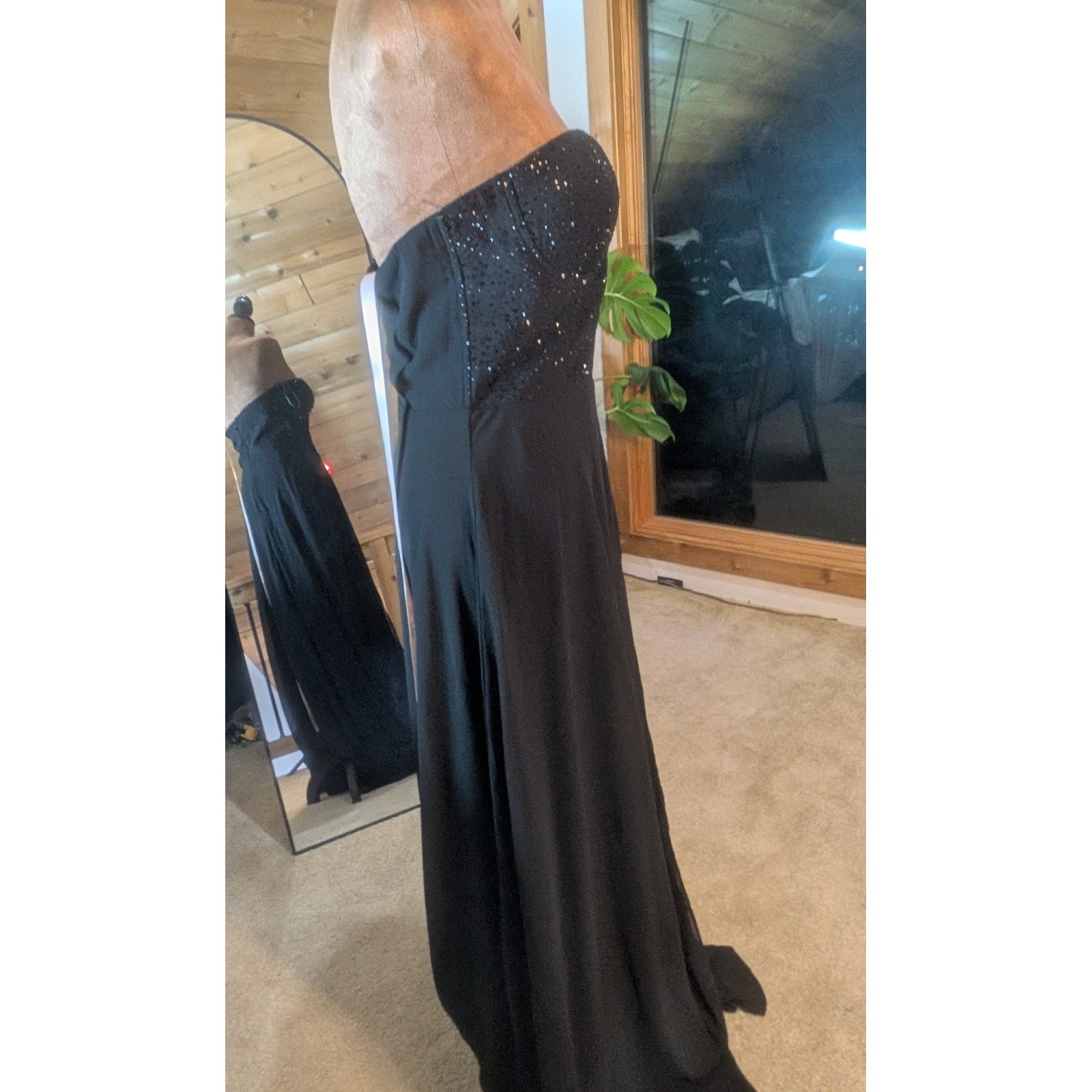 Lulus Remember This Moment Black Rhinestone Strapless Maxi Dress Sweetheart M