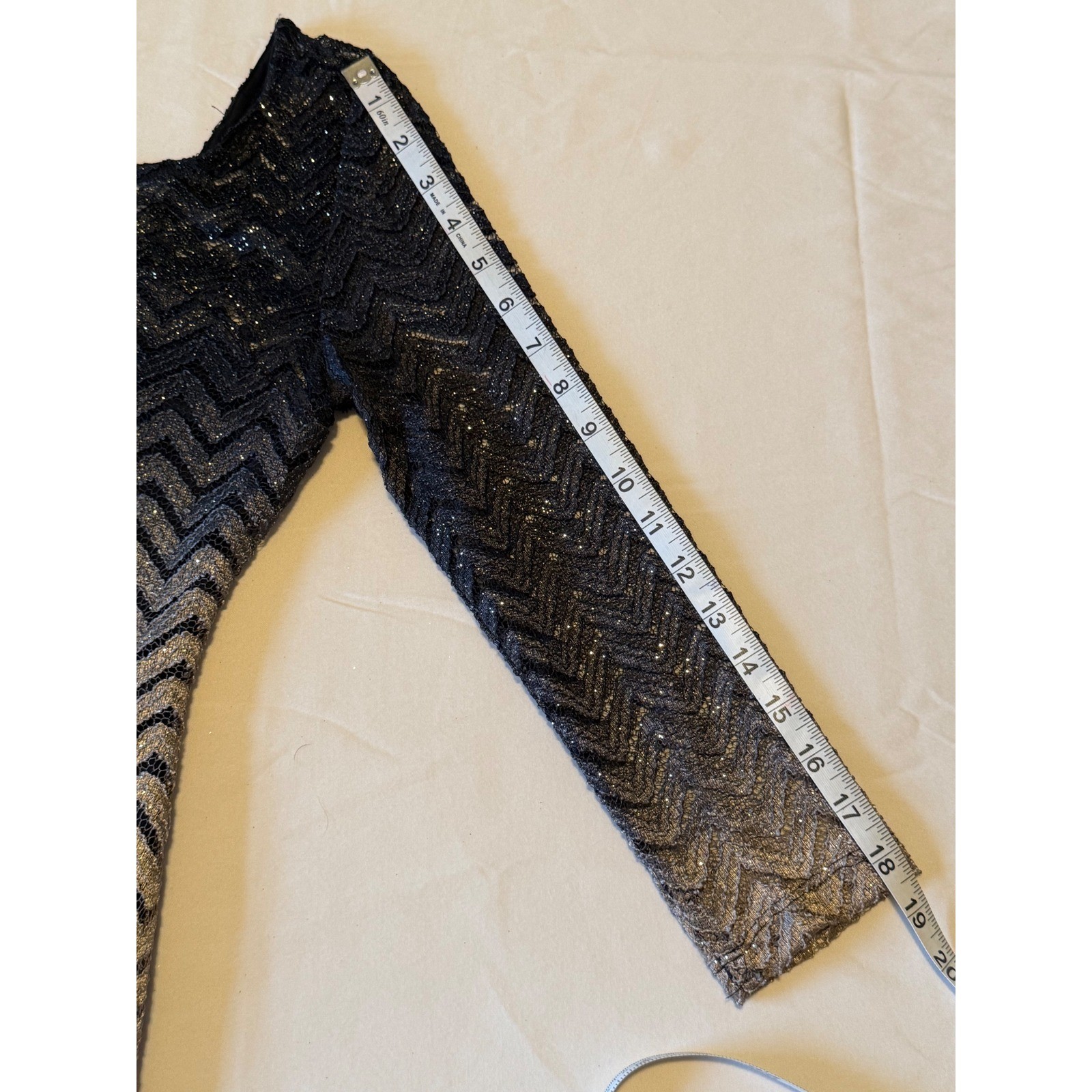 Morgan & Co Womens Chevron Ombre Sequin Lace Bodycon Dress Silver Black Size 3/4