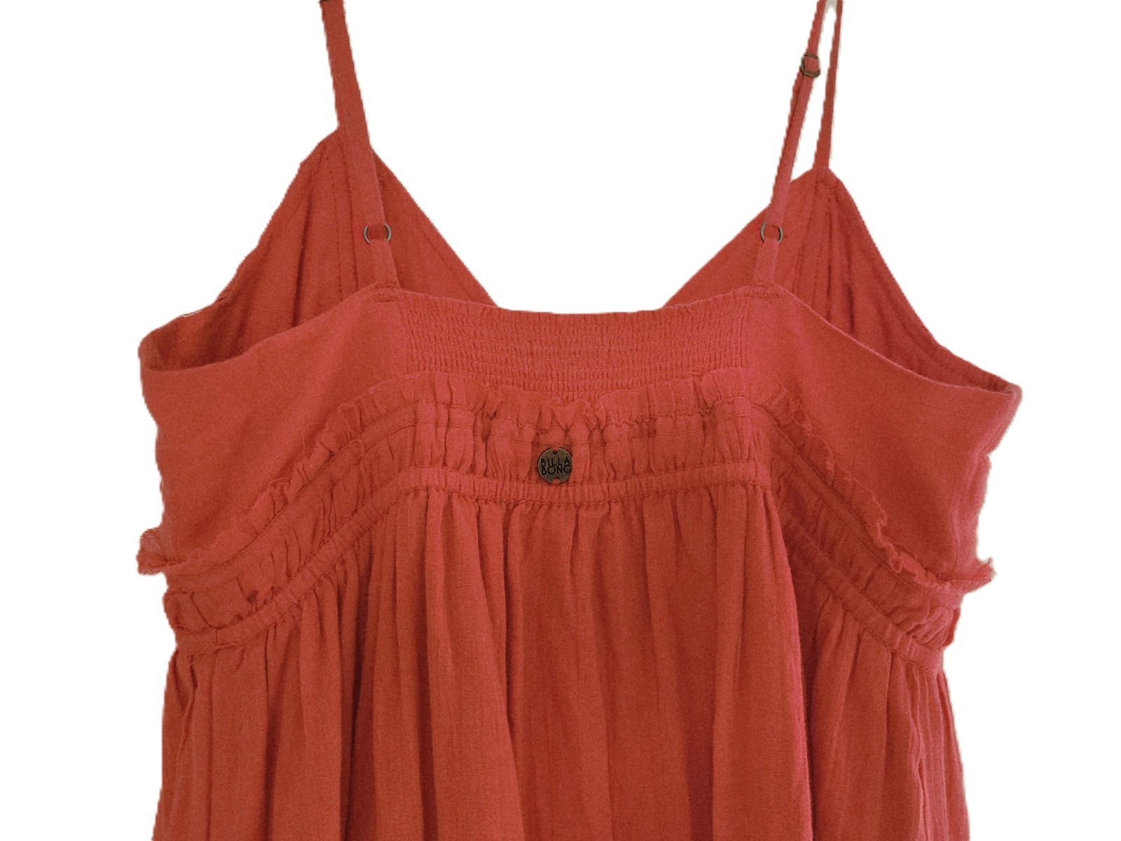 Billabong dusty Red Boho Maxi Dress L 100% Cotton Lined Beach Summer Made India