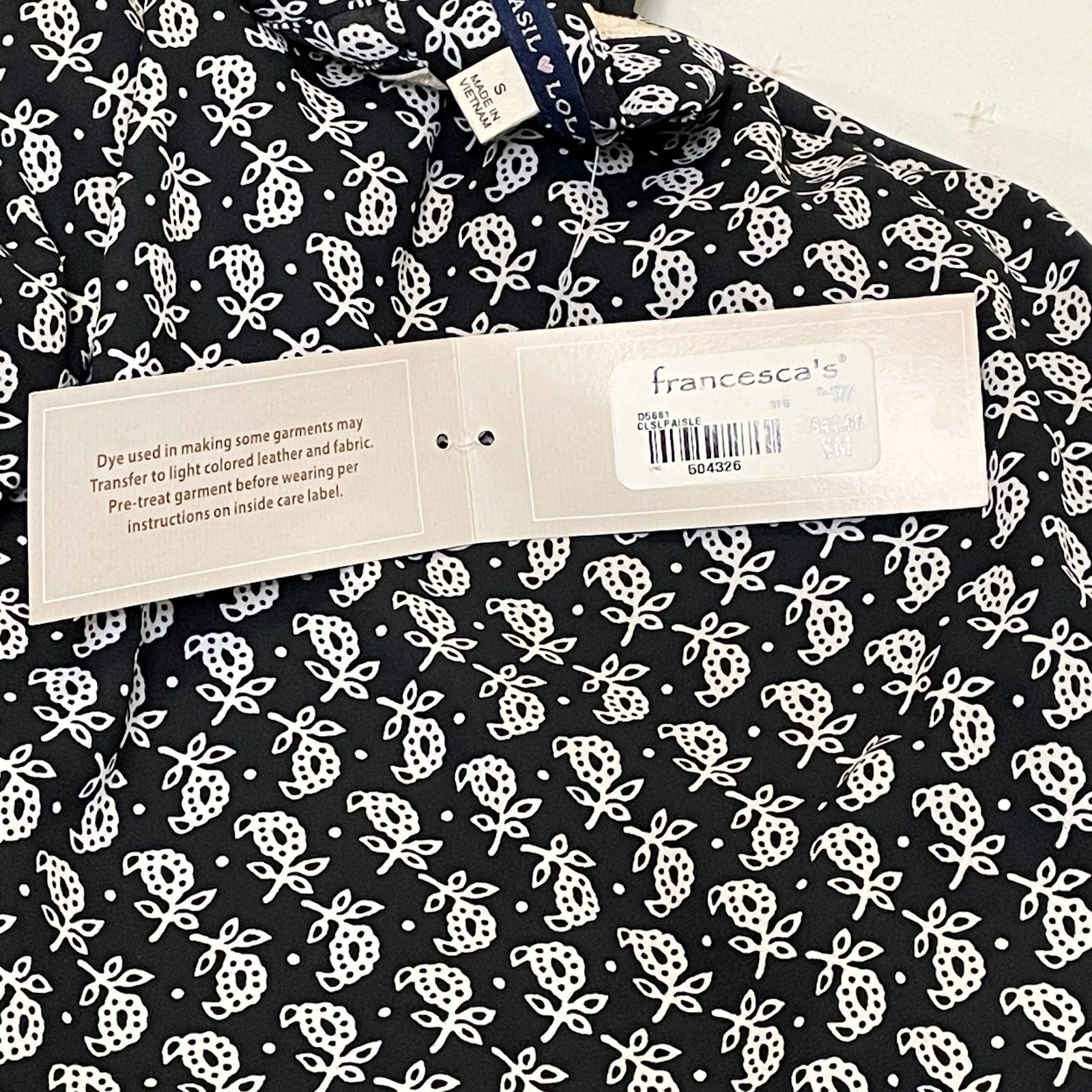 Francescas’s Basil & Lola Floral Sleeveless Mini Dress Women’s S Black Cream NWT
