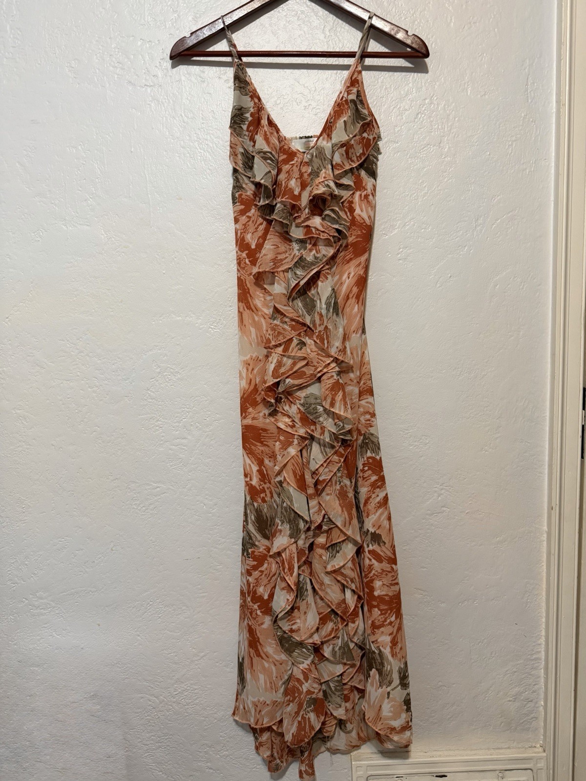 SNIDEL Ruffle Maxi Dress Floral Peachy Orange Fairycore Coquette Sz F XS Small