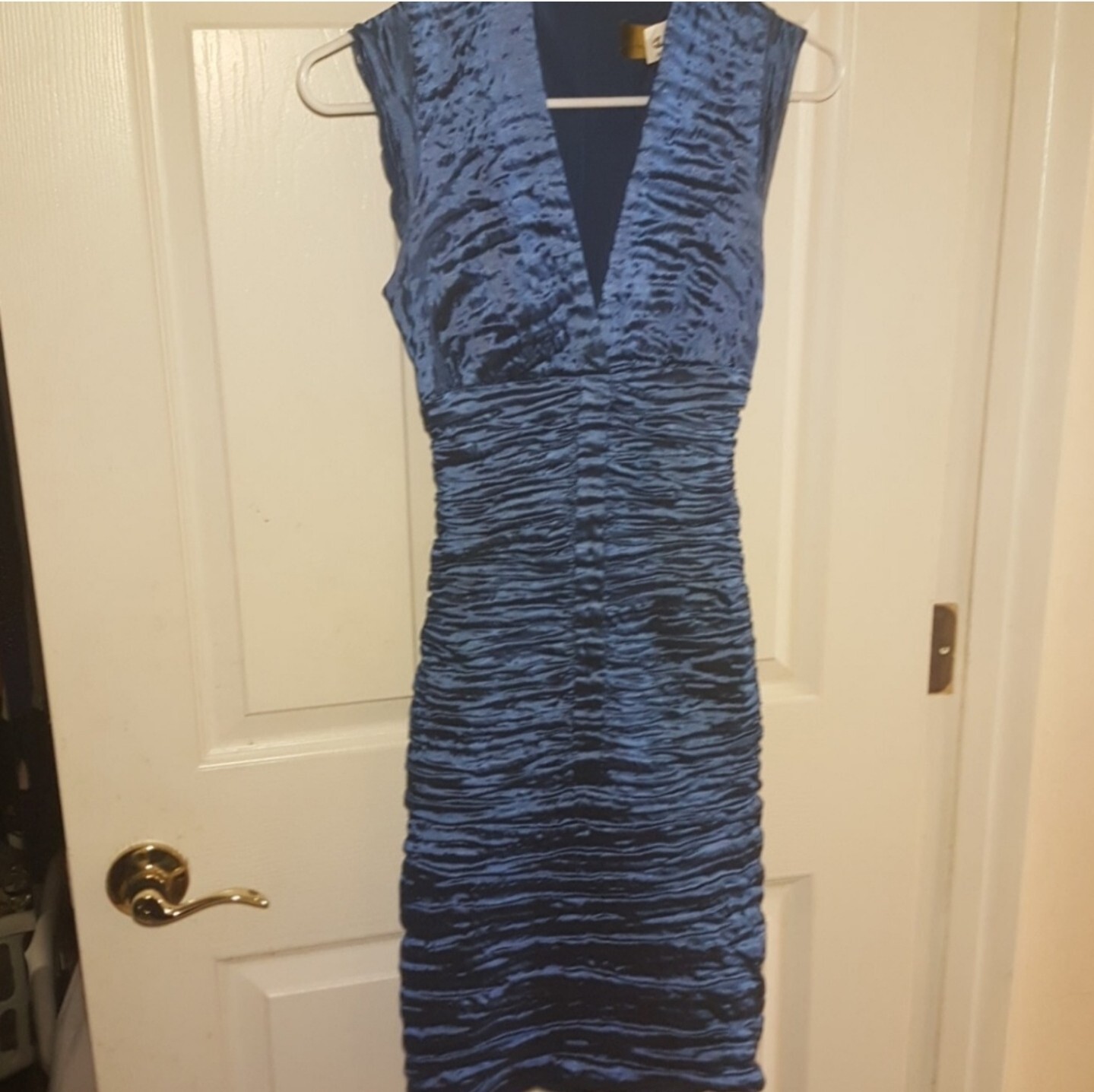 Nicole Miller Botique Blue Techno Crinkle Stretch Taffeta Dress Size4 MSRP $450