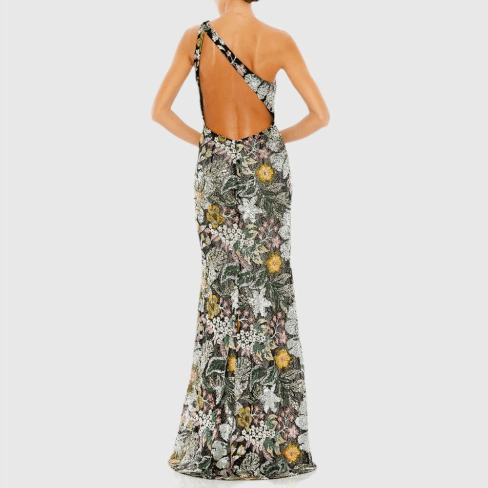 Mac Duggal 49574 Embellished Floral One Shoulder Gown Dress Size 4