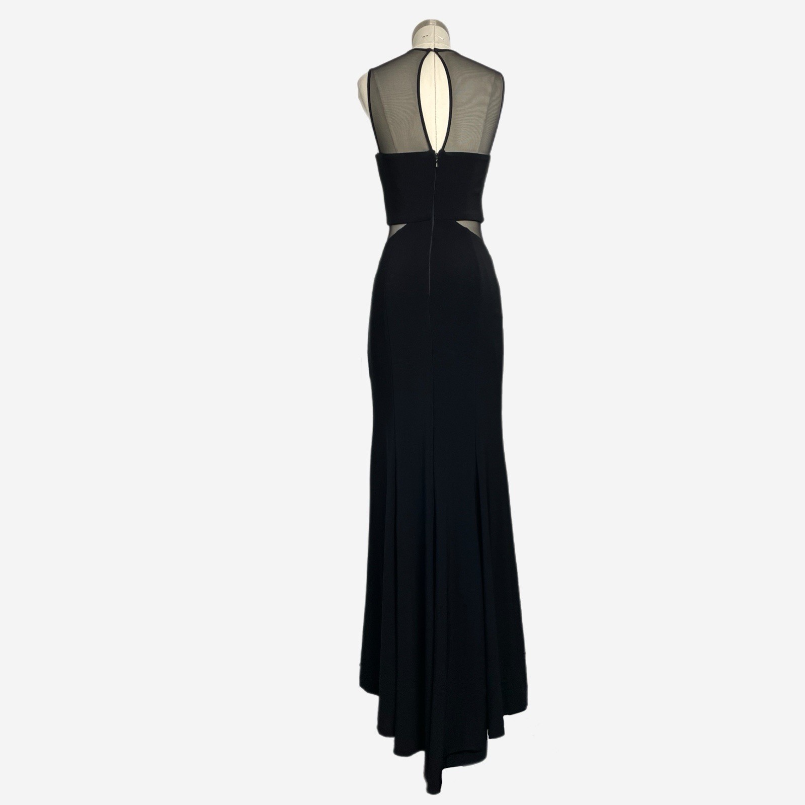 Caché Black sleeveless illusion paneled cut out sheer mermaid maxi gown formal 2